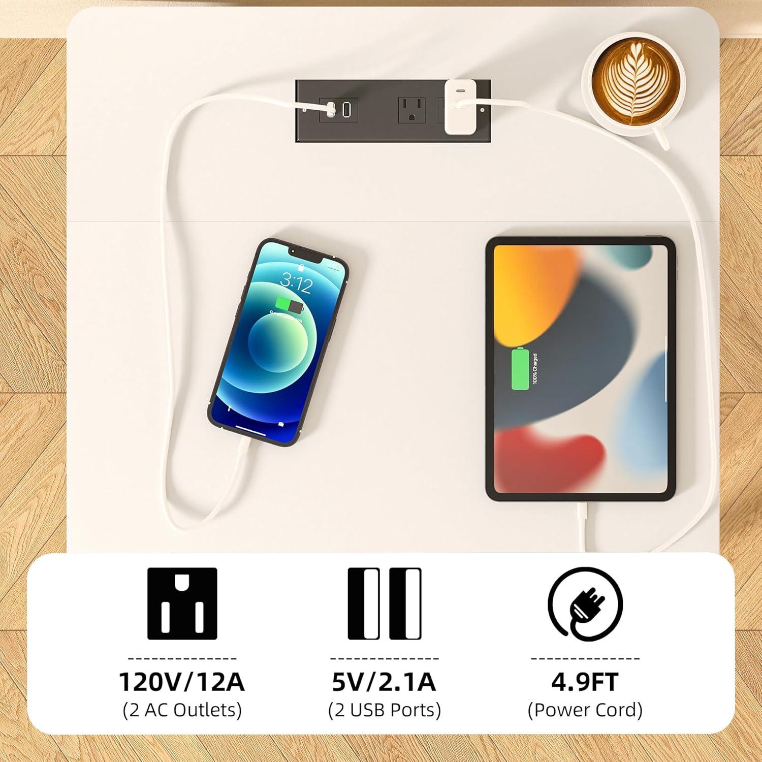 17 Stories Nightstands Set Of 2 With Charging Station And Fabric Storage Drawer,16.5" X 15.8" Side Table With Storage For Bedroom, Bedside Tables With Steel Fram