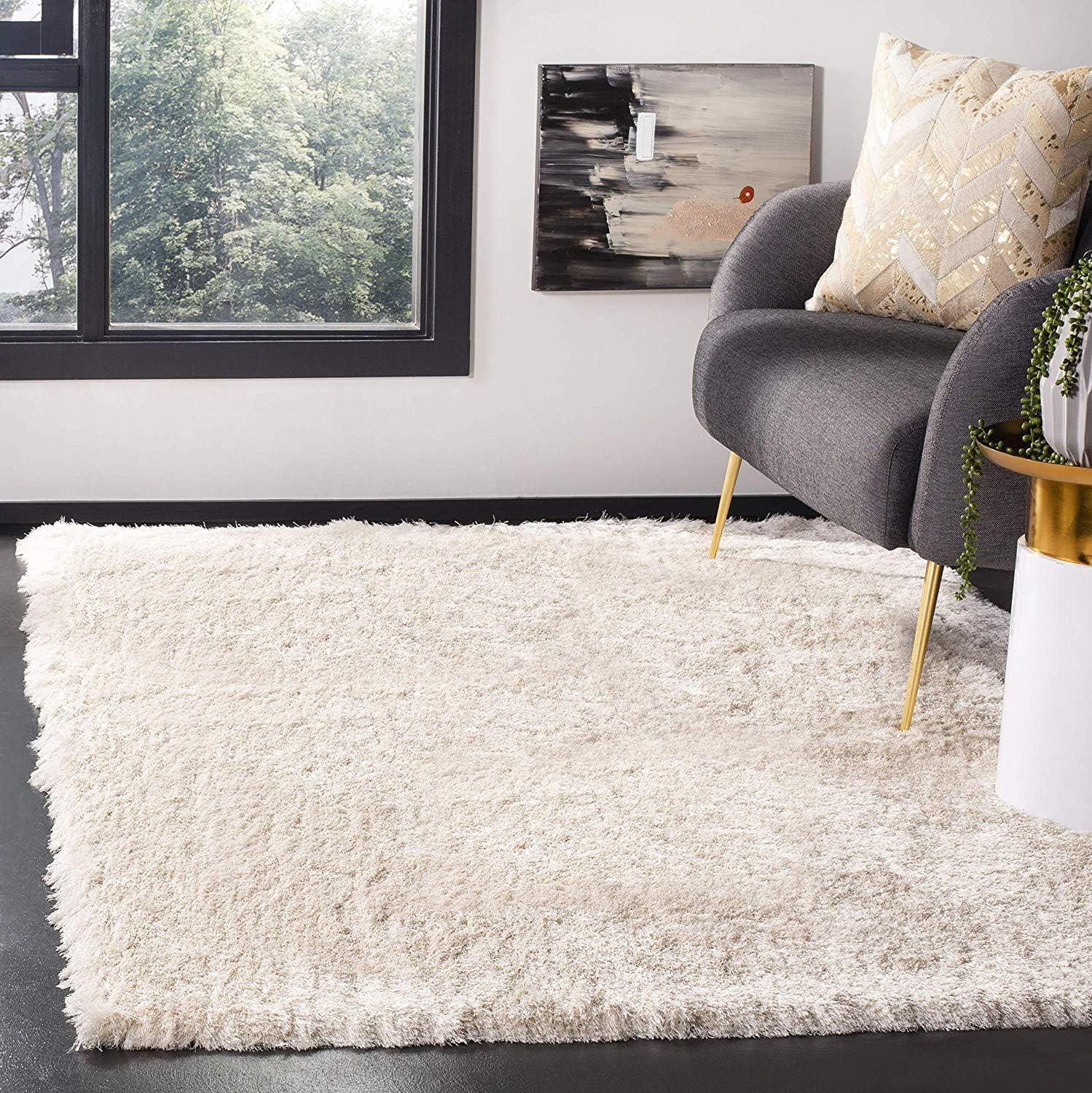 Ivory Elegance Hand-Tufted Wool Blend Shag Rug - 2' x 3'