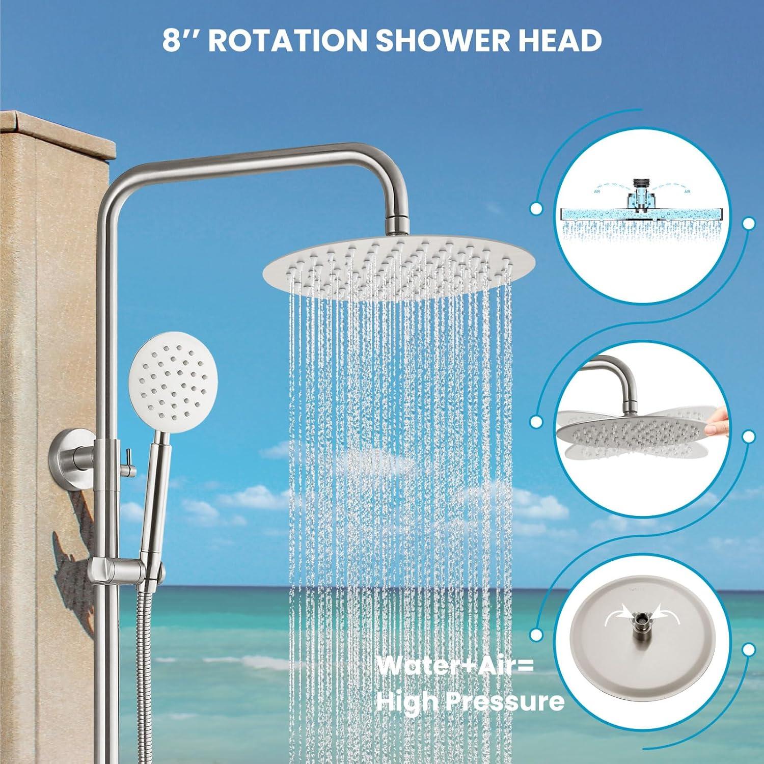 Brushed Nickel Wall Mounted Rain Shower System with Handheld