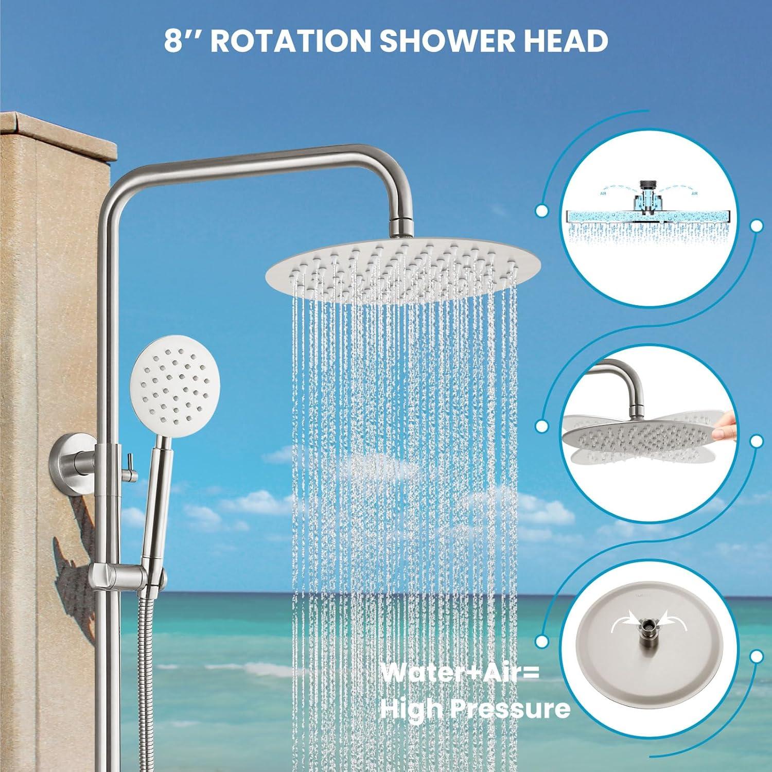gotonovo SUS304 Outdoor Shower Fixture High Pressure Shower System Wall Mount 2 Dual Function Single Handle Shower Kit with 8 Inch Shower Head and Handheld Spray Shower Faucet Combo, Matte Black