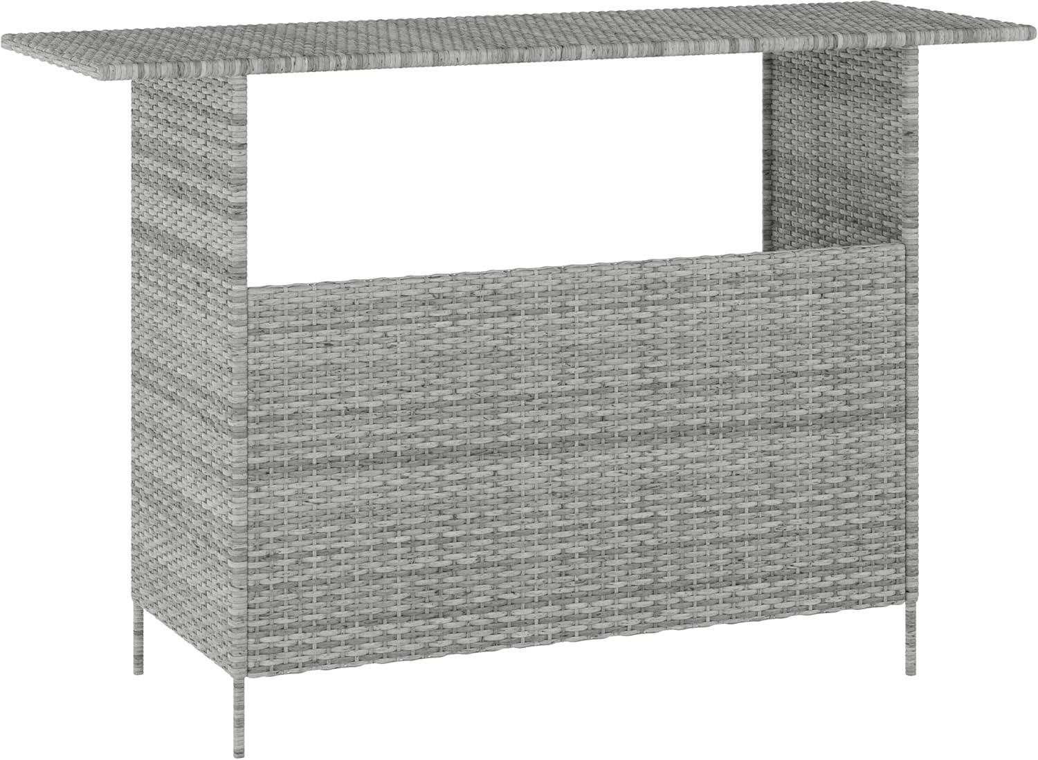 Flash Furniture Marco Indoor/Outdoor Patio Wicker Rattan Bar Counter Table with 2 Shelves, Gray