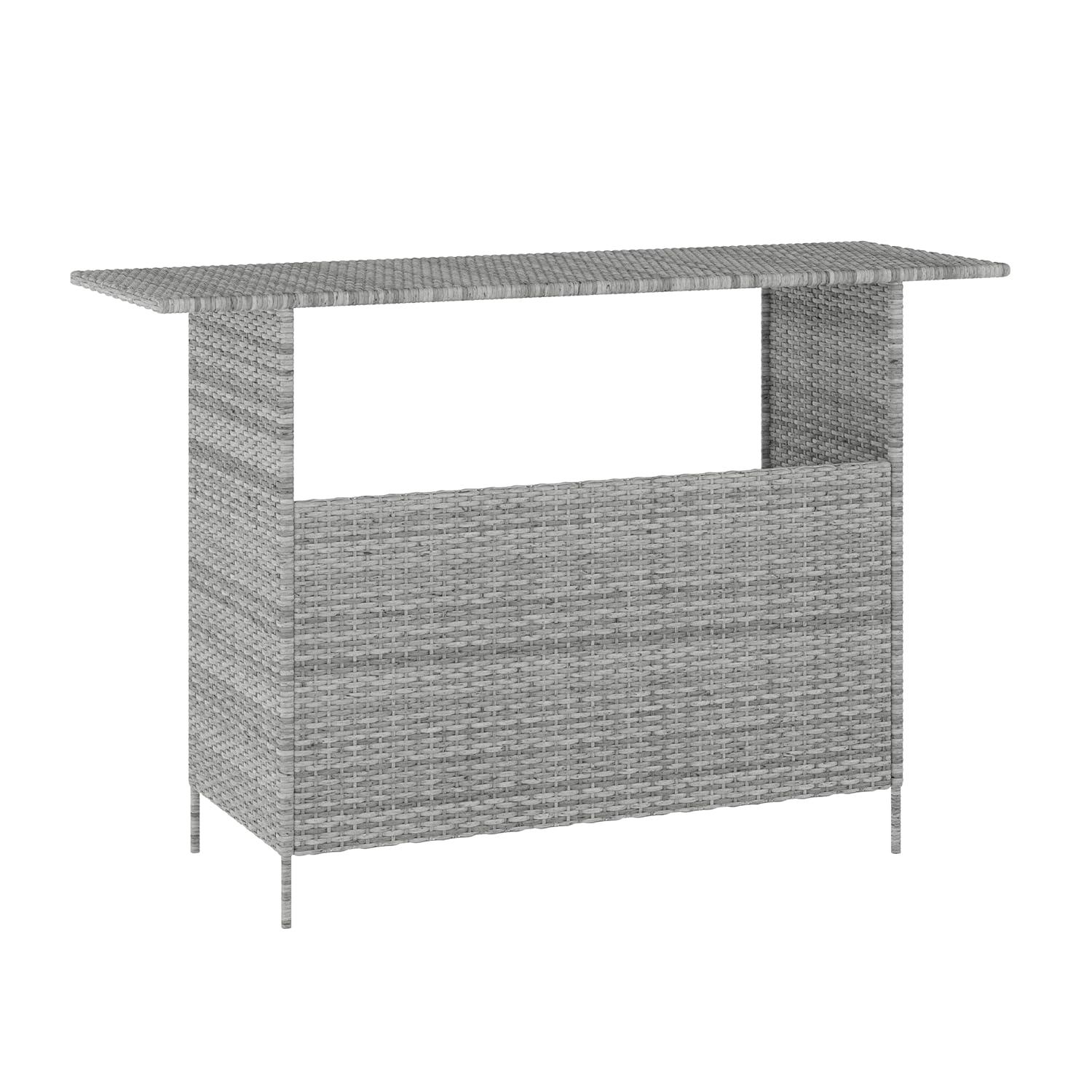 Flash Furniture Marco Indoor/Outdoor Patio Wicker Rattan Bar Counter Table with 2 Shelves, Gray