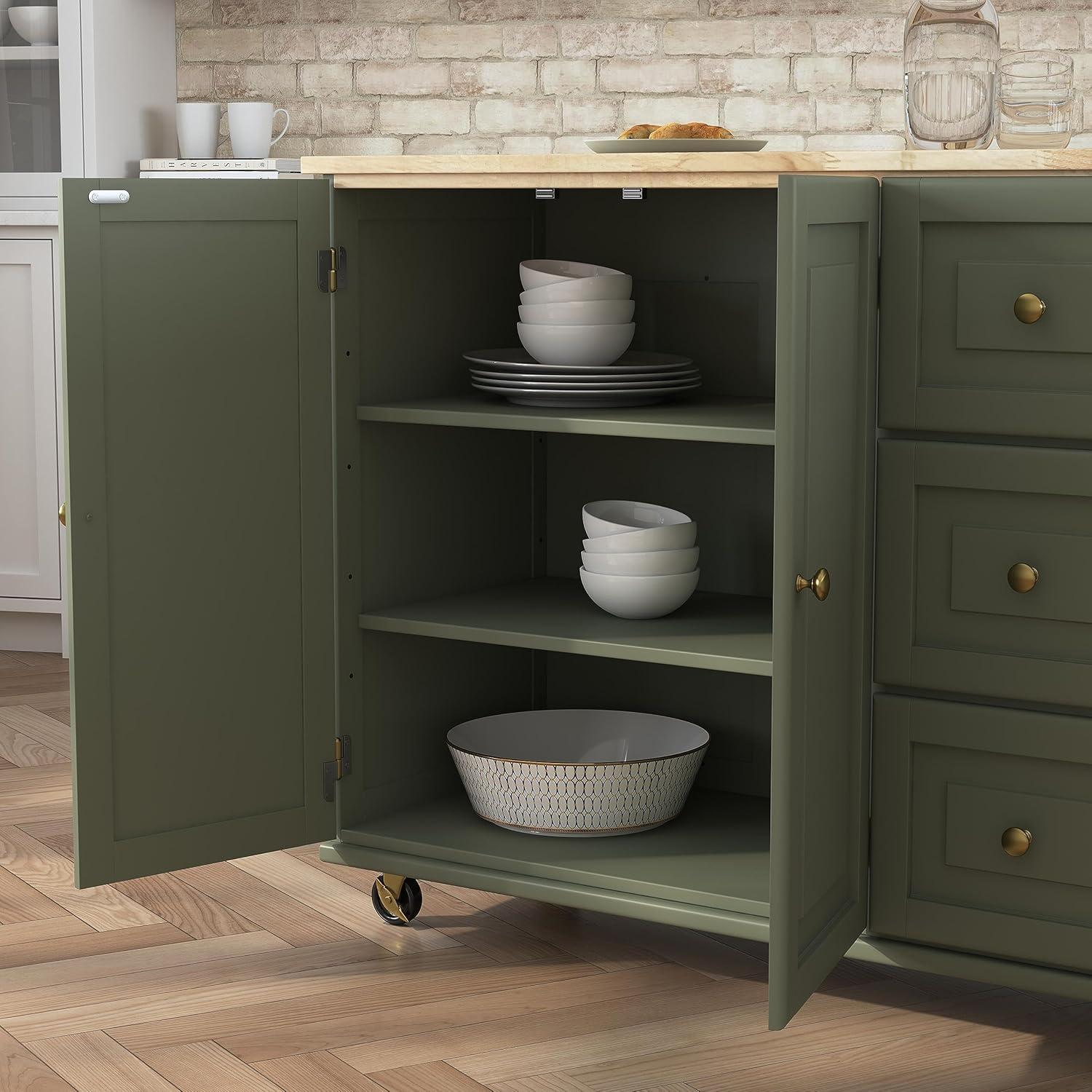 Homestyles Dolly Madison Engineered Wood Kitchen Cart in Sage Green/Brass