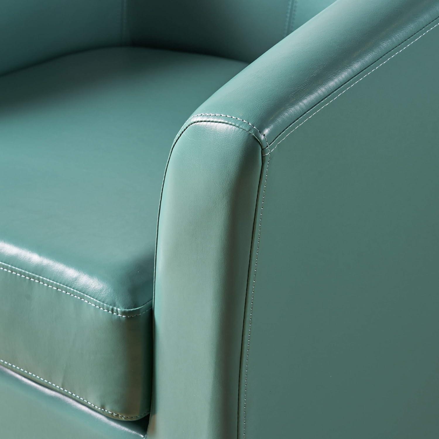 Turquoise Faux Leather Swivel Barrel Club Chair