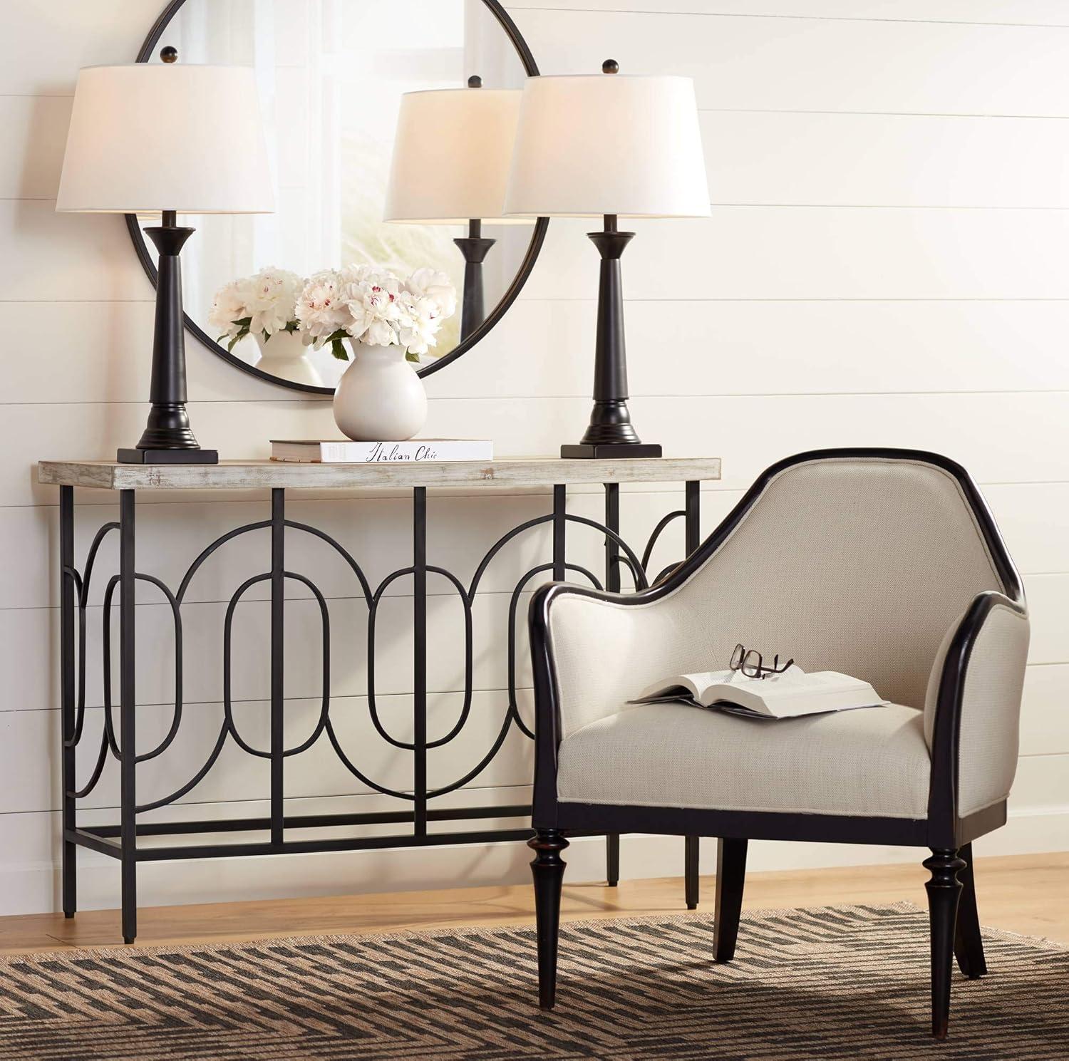 360 Lighting Dolbey Rustic Farmhouse Table Lamps 28" Tall Set of 2 Bronze Off White Drum Shade for Bedroom Living Room Bedside Nightstand Office House