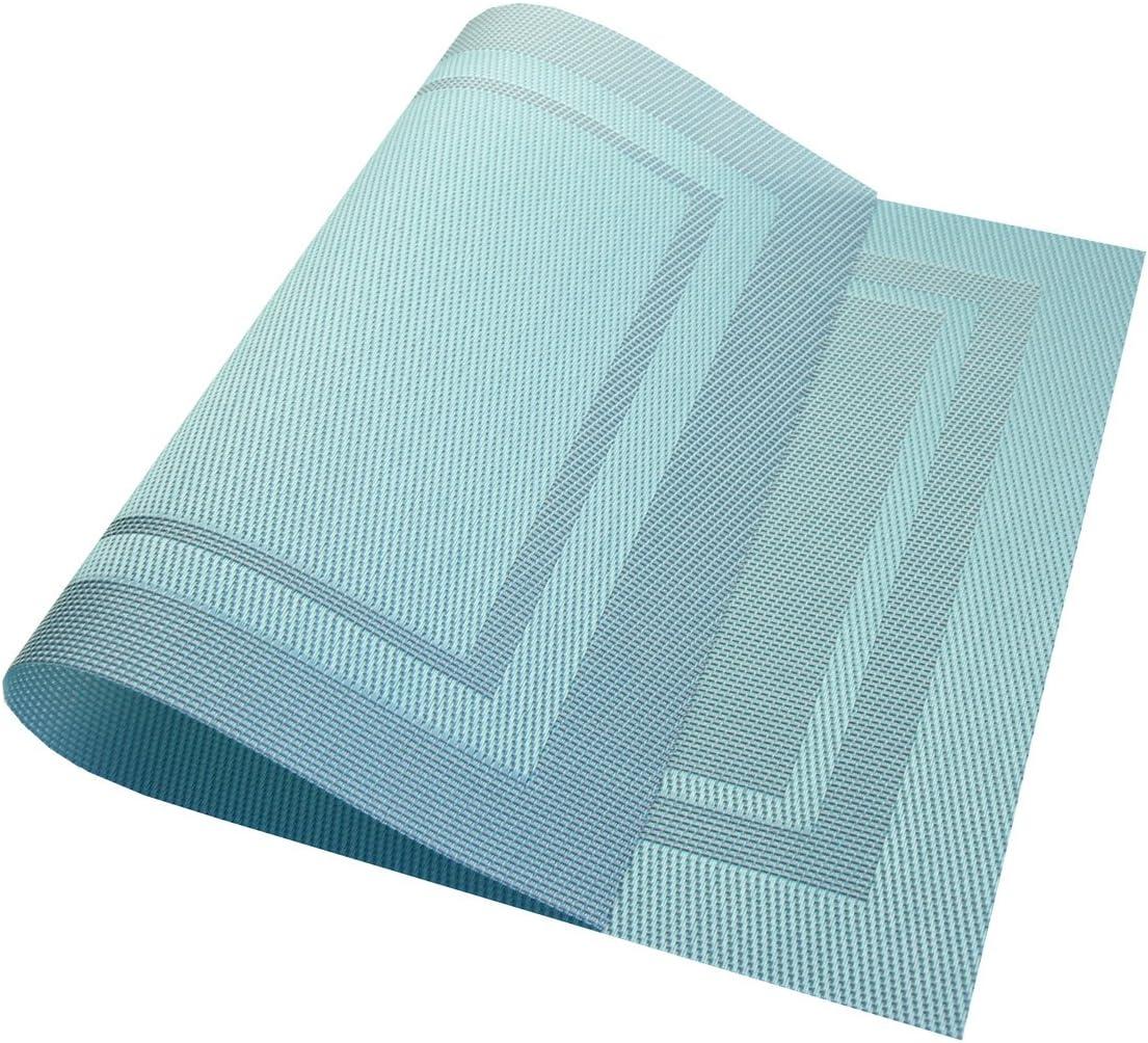 pigchcy Placemats, Heat Insulation Non Slip Plastic Placemats, Washable Easy to Clean Woven Vinyl Kitchen Stain Resistant Placemats for Dining Table Set of 6 (Sky Blue)