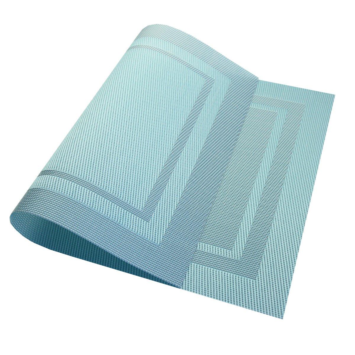 PIGCHCY Heat Insulation Non Slip Plastic Placemats,Washable Easy to Clean Woven Vinyl Kitchen Stain Resistant Placemats for Dining Table Set of 6 (Sky Blue)