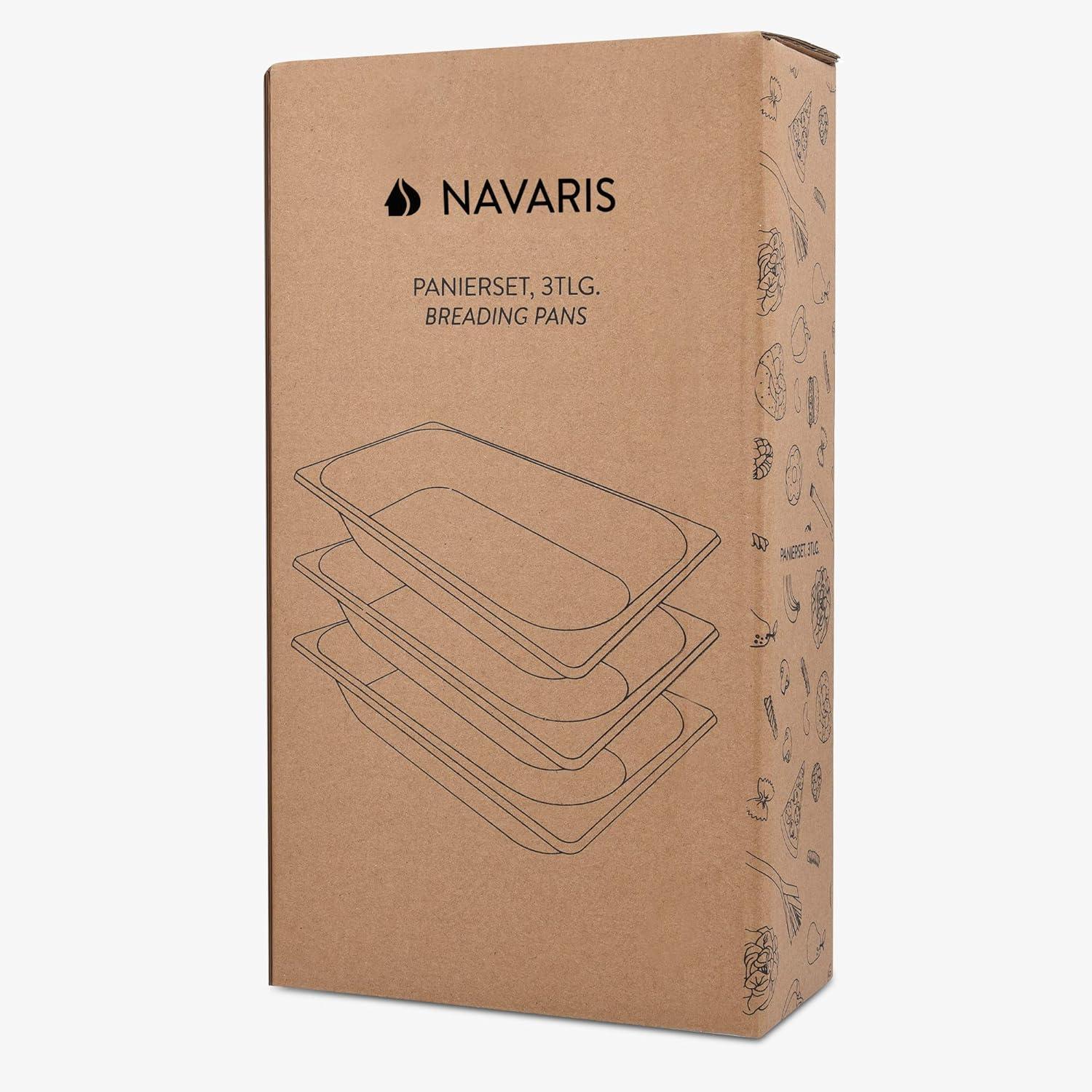 Navaris Breading Trays Set - 3 Medium Stainless Steel Pans for Preparing Bread-Crumb Dishes, Panko, Schnitzel, Coating Fish and Marinating Meat