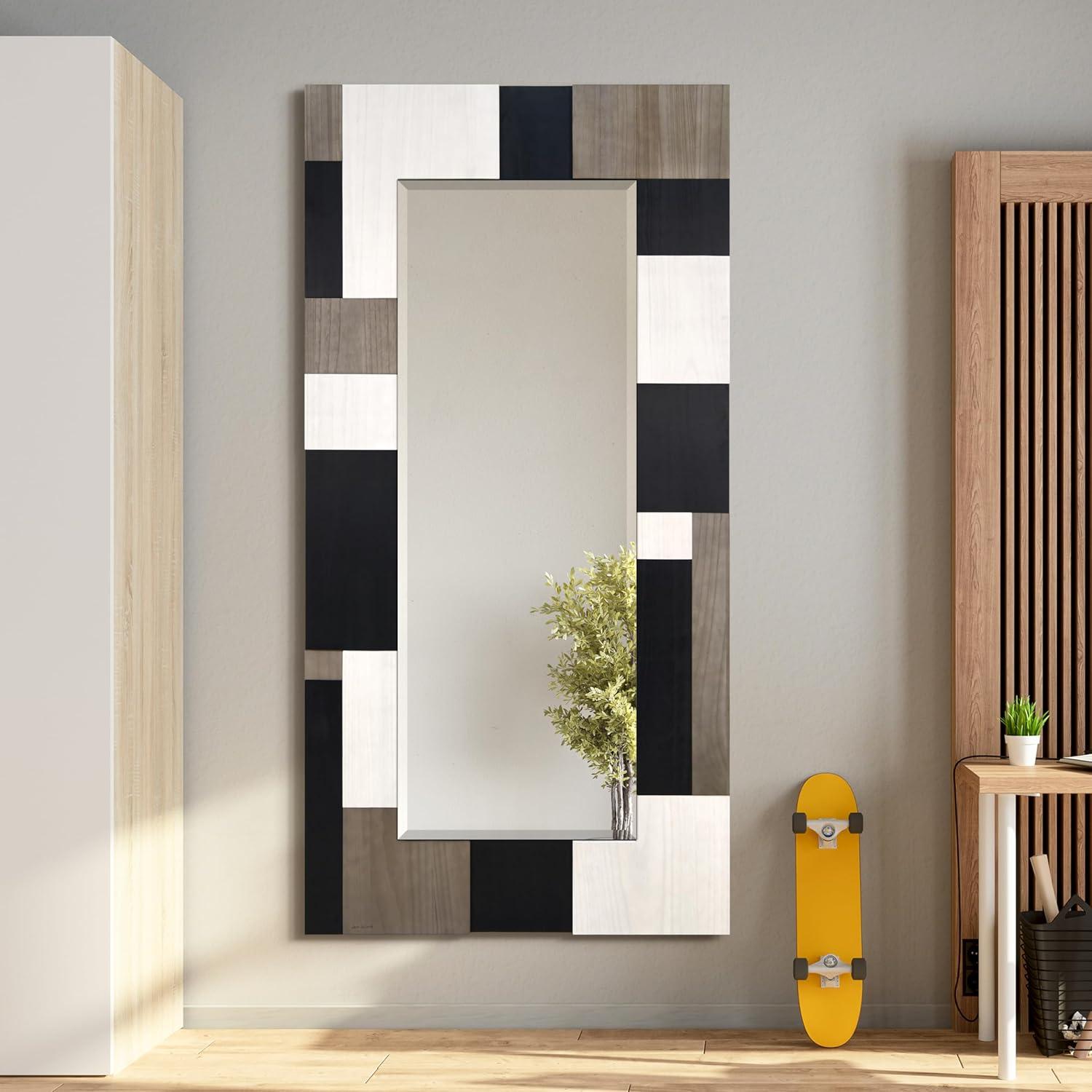 Empire Art Direct "Geometric Blocks" Hand Made Solid Paulownia Wood Beveled Leaner Mirror size 80" x 40"