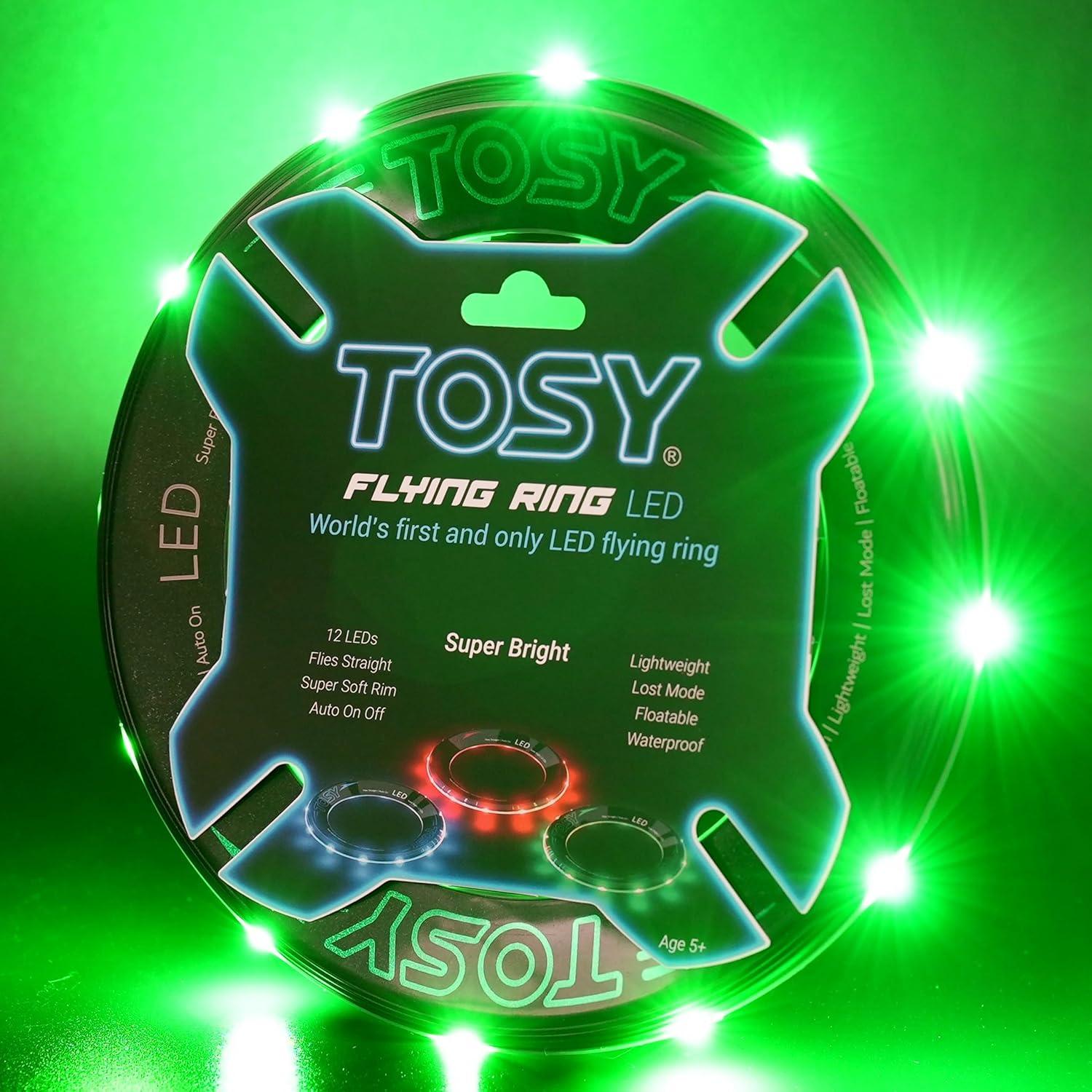 TOSY Flying Ring - 16 Million Color RGB or 12 LEDs, Super Bright, Auto Light up, Safe & Soft, Waterproof, Lightweight Frisbee, Birthday Gift, Camping & Outdoor/Indoor/Lawn Game Toy