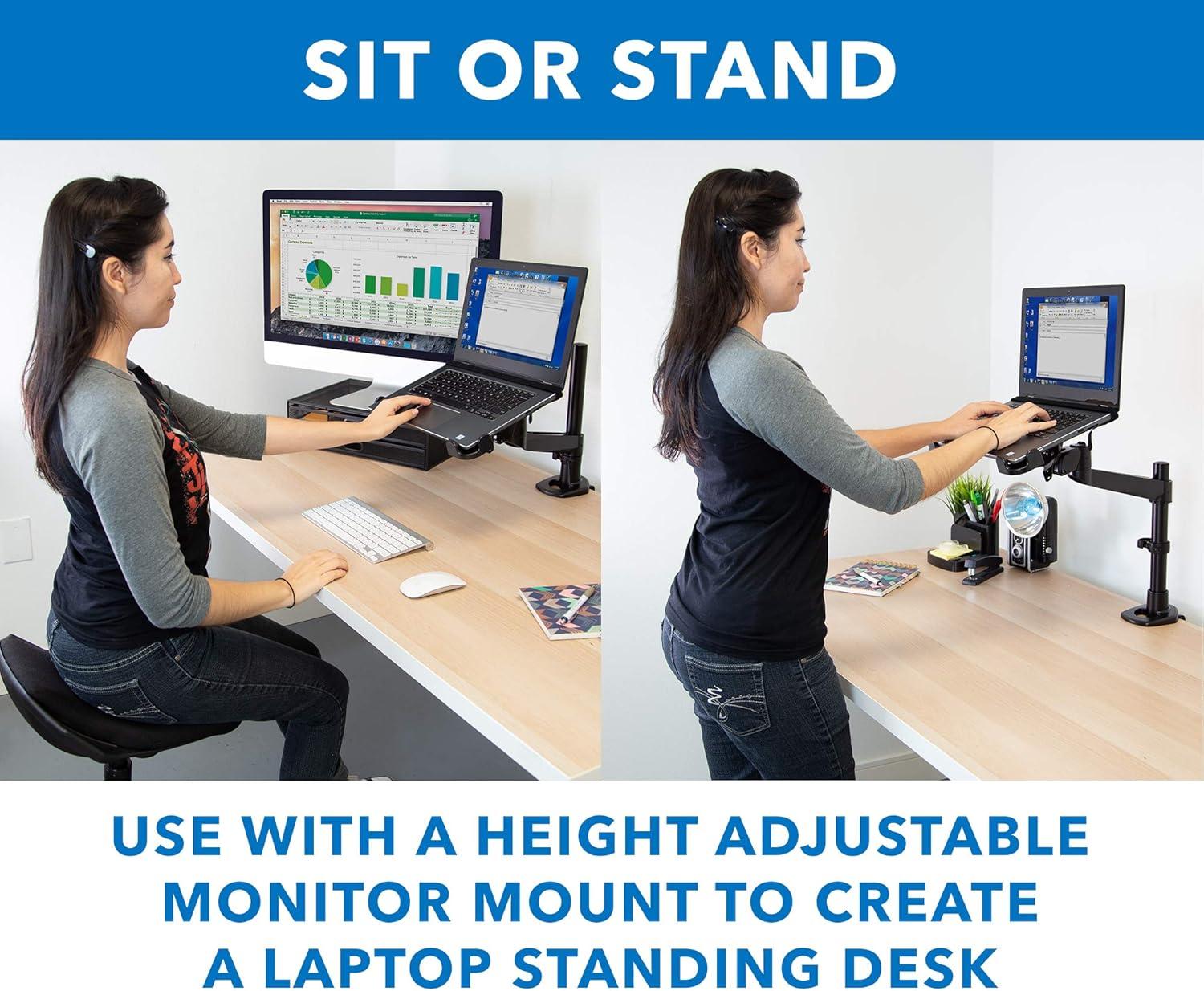 Mount-it Mount-It! VESA Clamp On Laptop Tray Notebook Holder Arm with Safety Strap and Safety Ledge Stopper