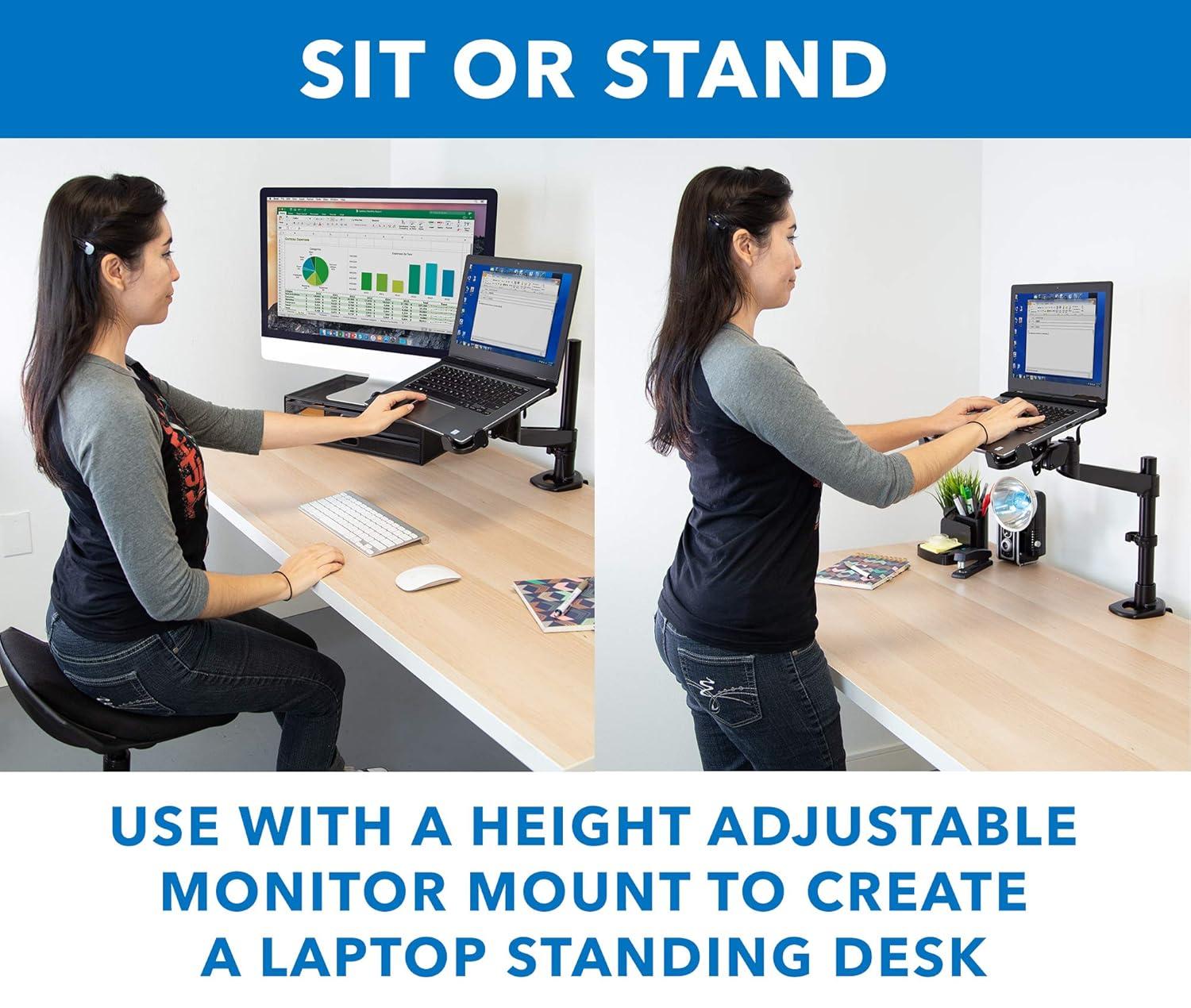 Mount-it Mount-It! VESA Clamp On Laptop Tray Notebook Holder Arm with Safety Strap and Safety Ledge Stopper