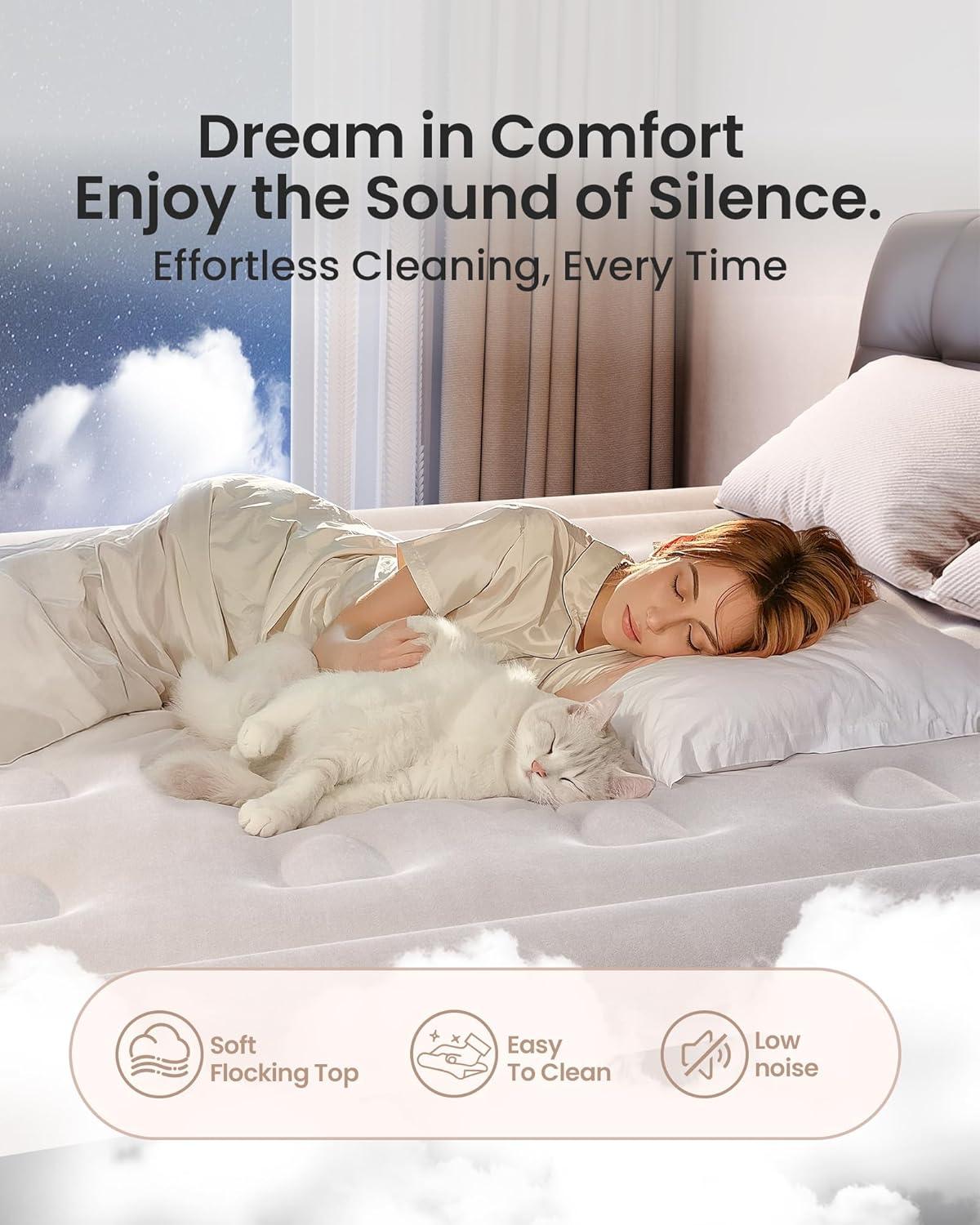 OhGeni Queen Raised Black PVC Air Mattress with Pump