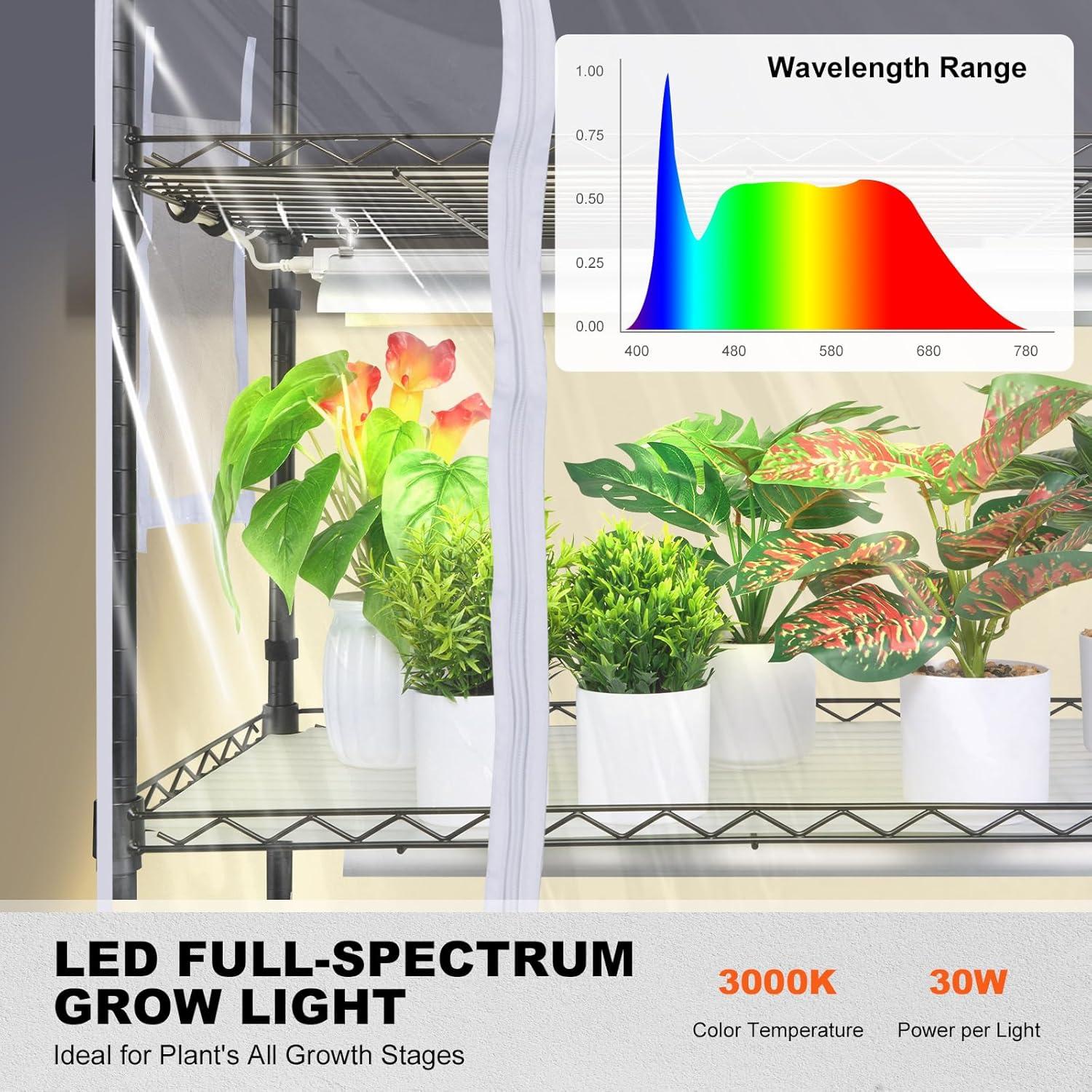 Four-Tier Black Metal Plant Stand with Grow Light and Cover