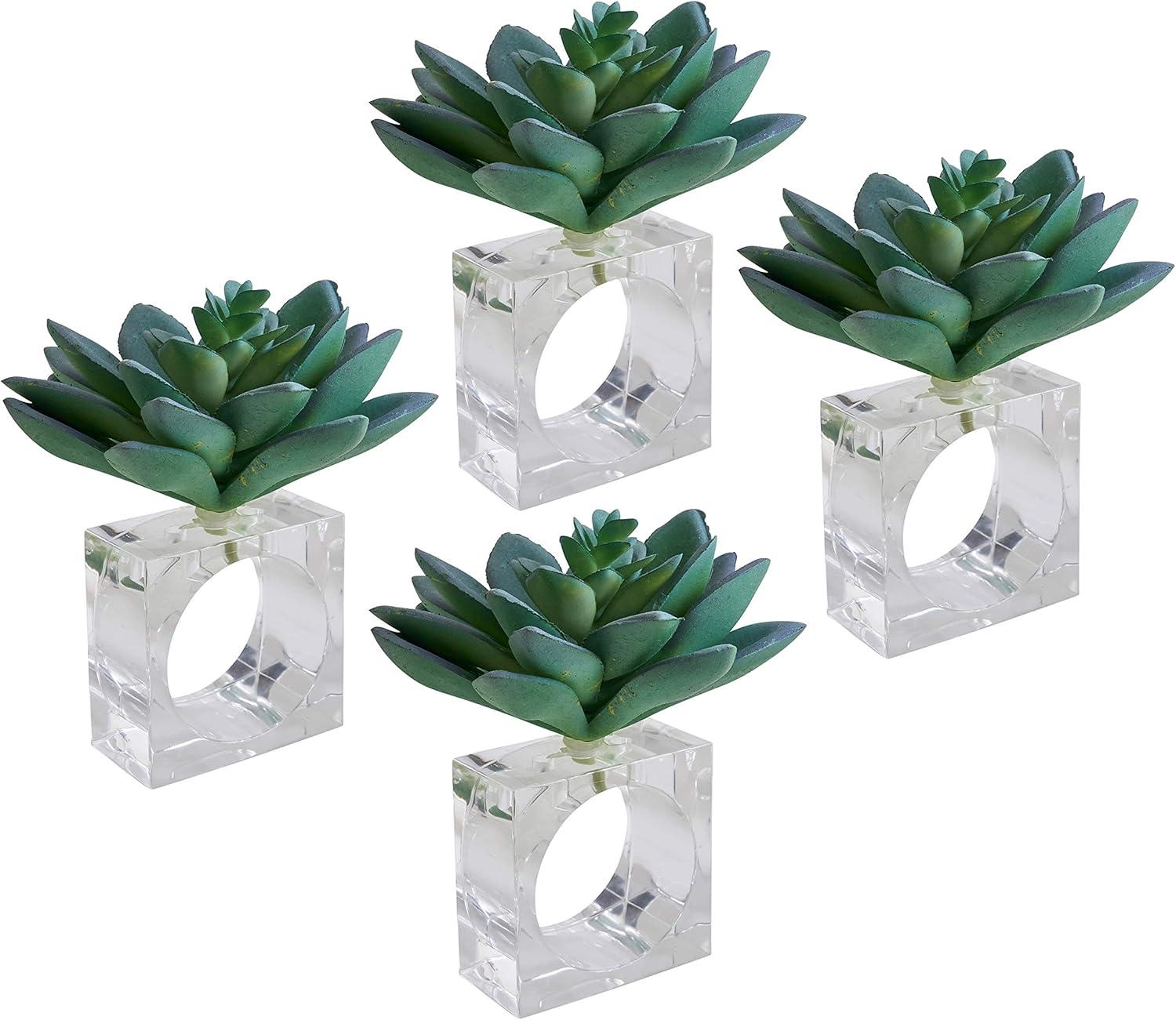 4pk Plastic Succulent Napkin Rings - Saro Lifestyle: Aqua Blue Acrylic, Pressed Molded, Cloth Napkin Holders, Set of 4