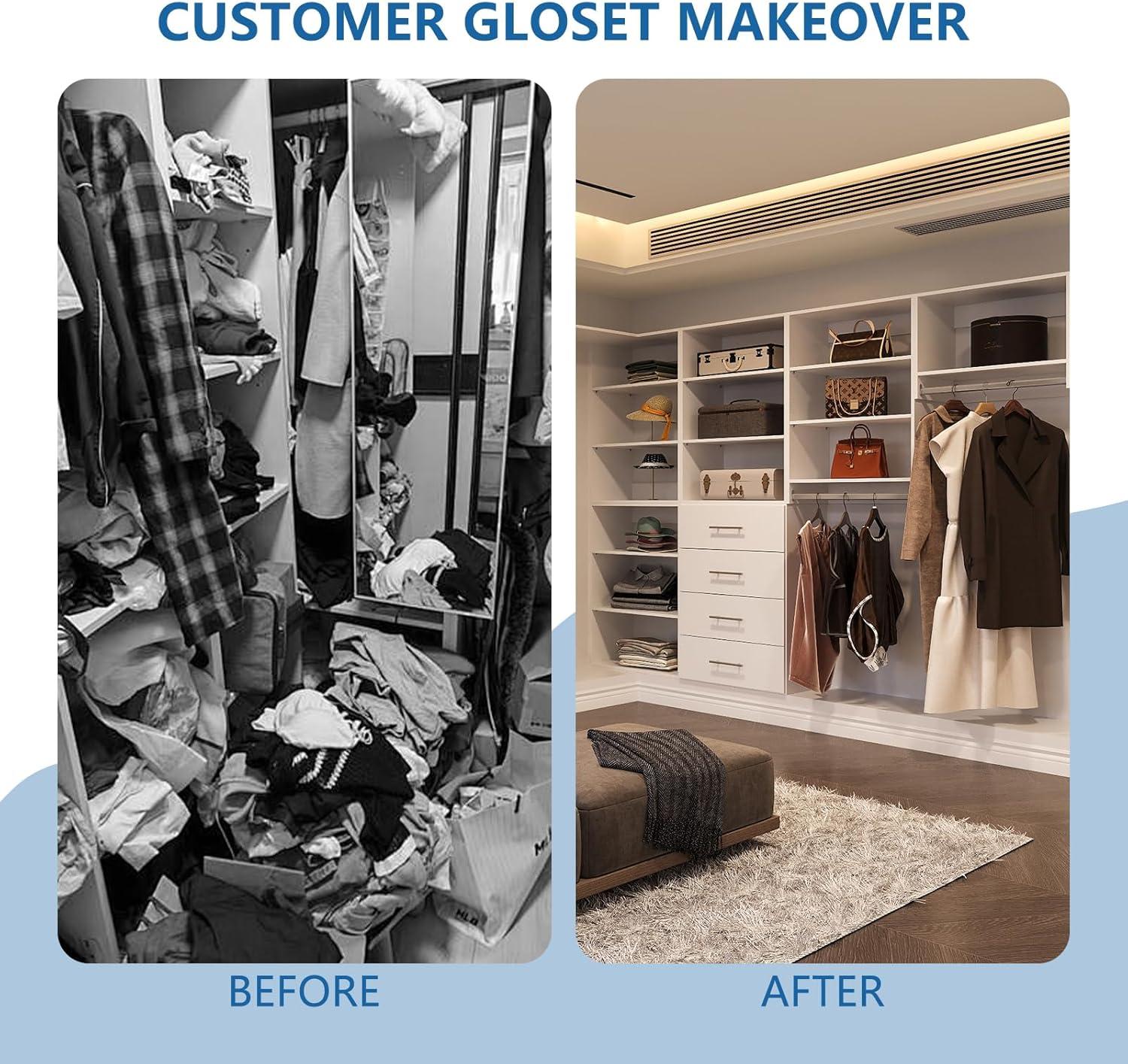 25.5 in. White Walk-in Modular Double Hanging Tower Unit with 1-Shelf, Wall Mount Wood Closet System