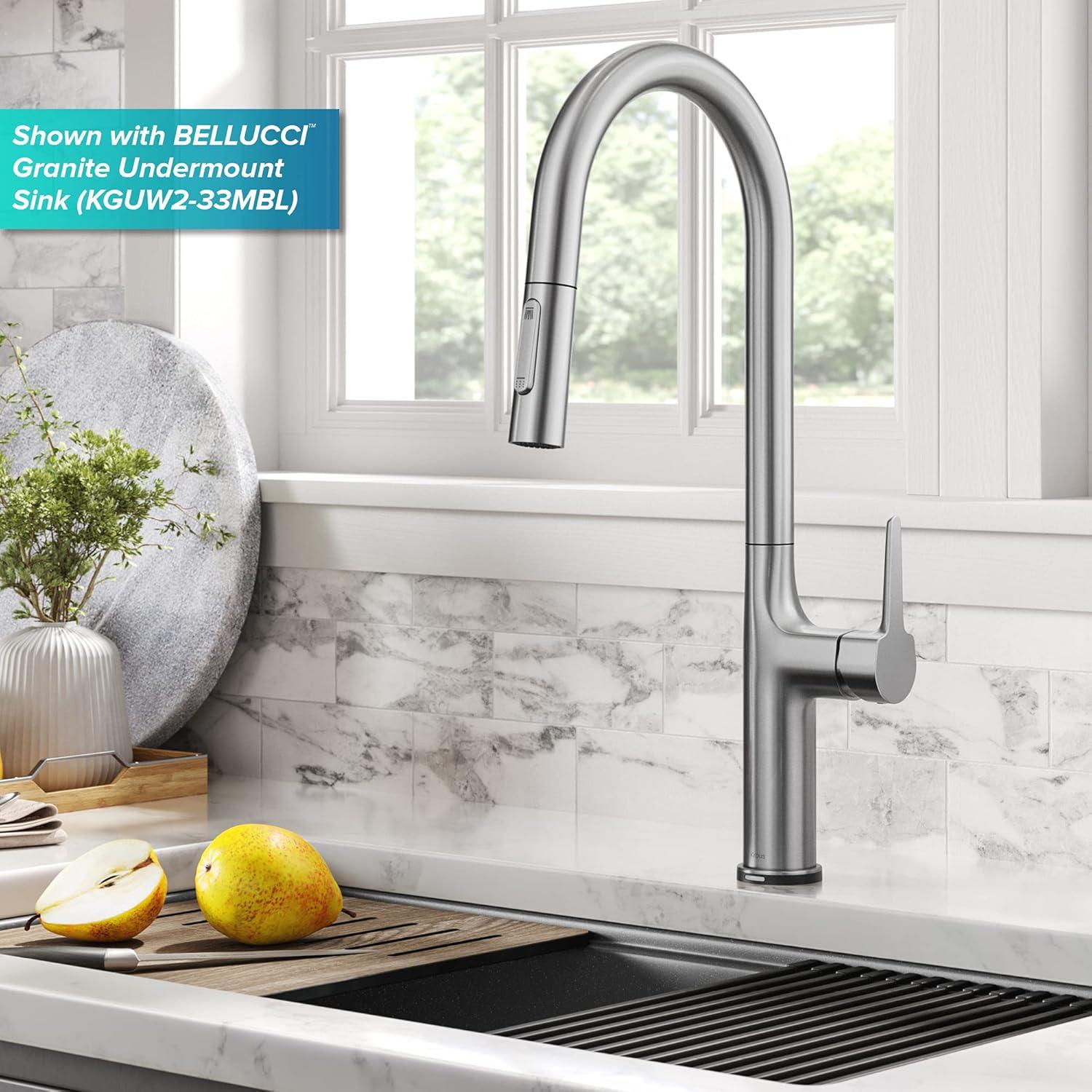 Kraus OlettoTall Modern Single-HandleTouch Kitchen Sink Faucet with Pull Down Sprayer in Spot Free Stainless Steel