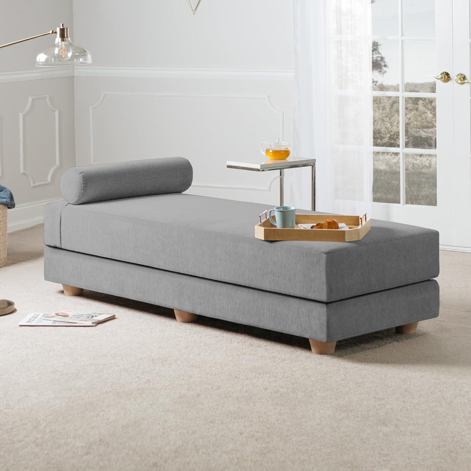 Grey Upholstered Queen Daybed with Maple Wood Frame