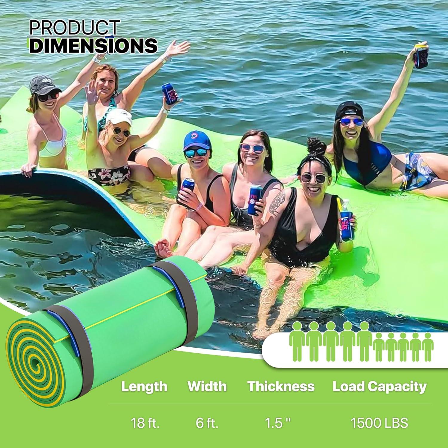 Bring Home Furniture 18x6 ft Floating Mat 10ft Bungee & Storage Straps 1500lb Capacity UV-Resistant XPE Foam Hi-Vis Safety​​