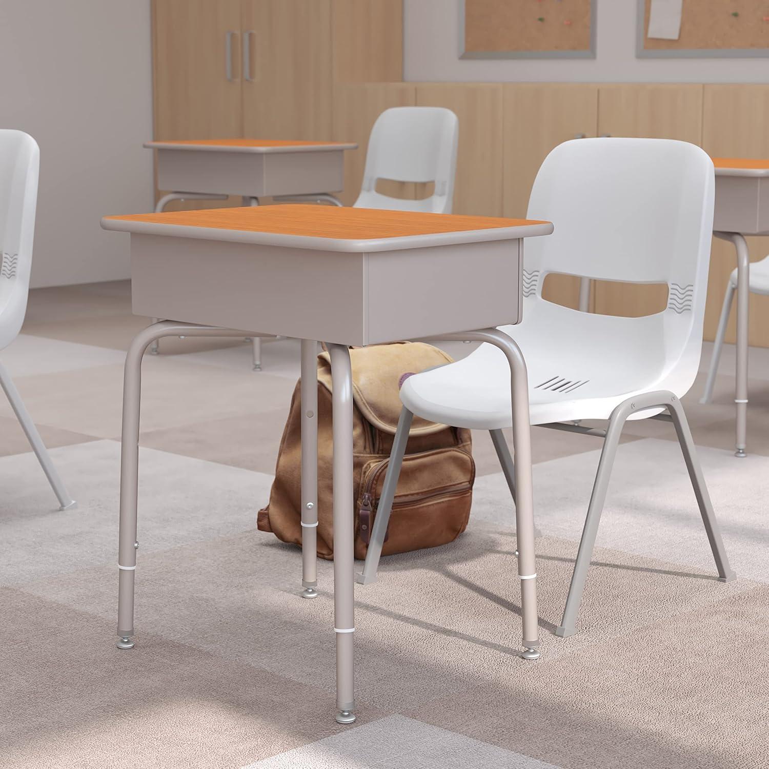 Flash Furniture Goddard Height-Adjustable Open Front Student Desk with Metal Book Box
