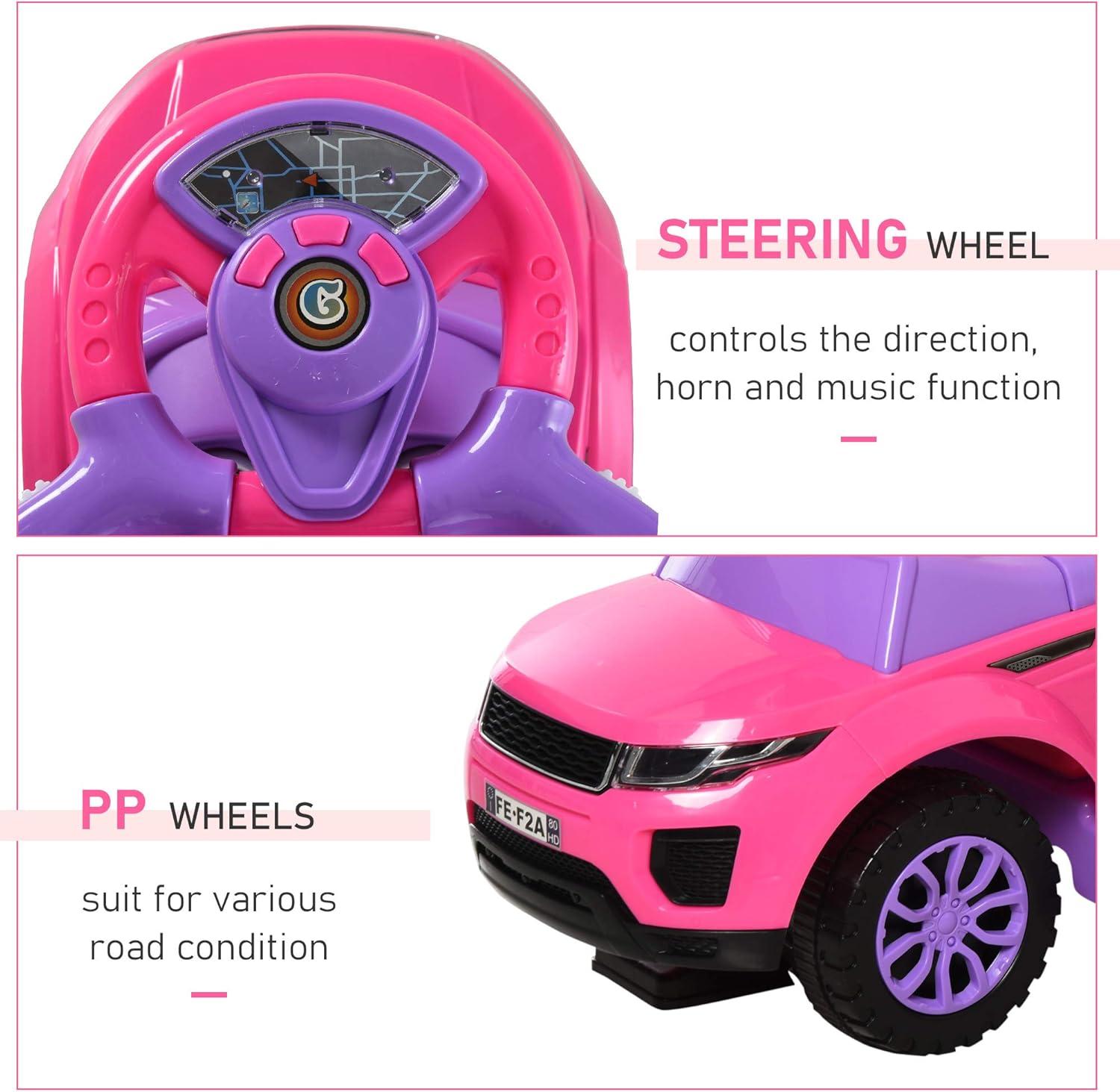 Aosom 3 In 1 Push Cars for Toddlers Kid Ride on Push Car Stroller Sliding Car with Horn Music Light Function Secure Bar Ride on Toy for Boy Girl 1-3 Years Old