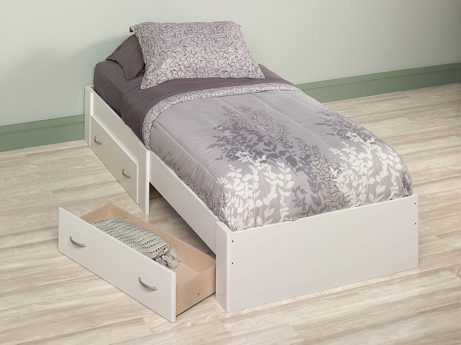 Soft White Twin Platform Bed with 2 Storage Drawers