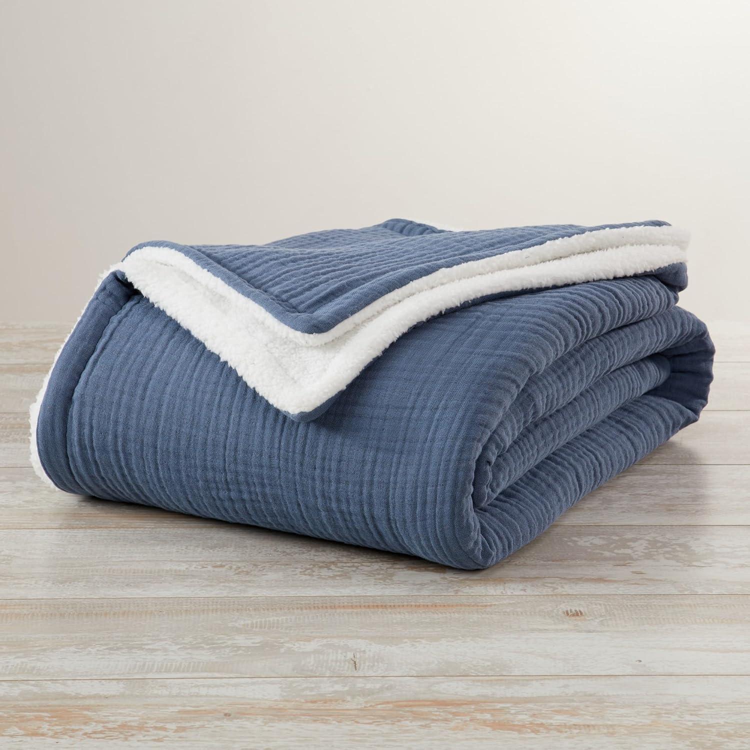 Market & Place Cotton Muslin Fleece Reversible Throw Blanket