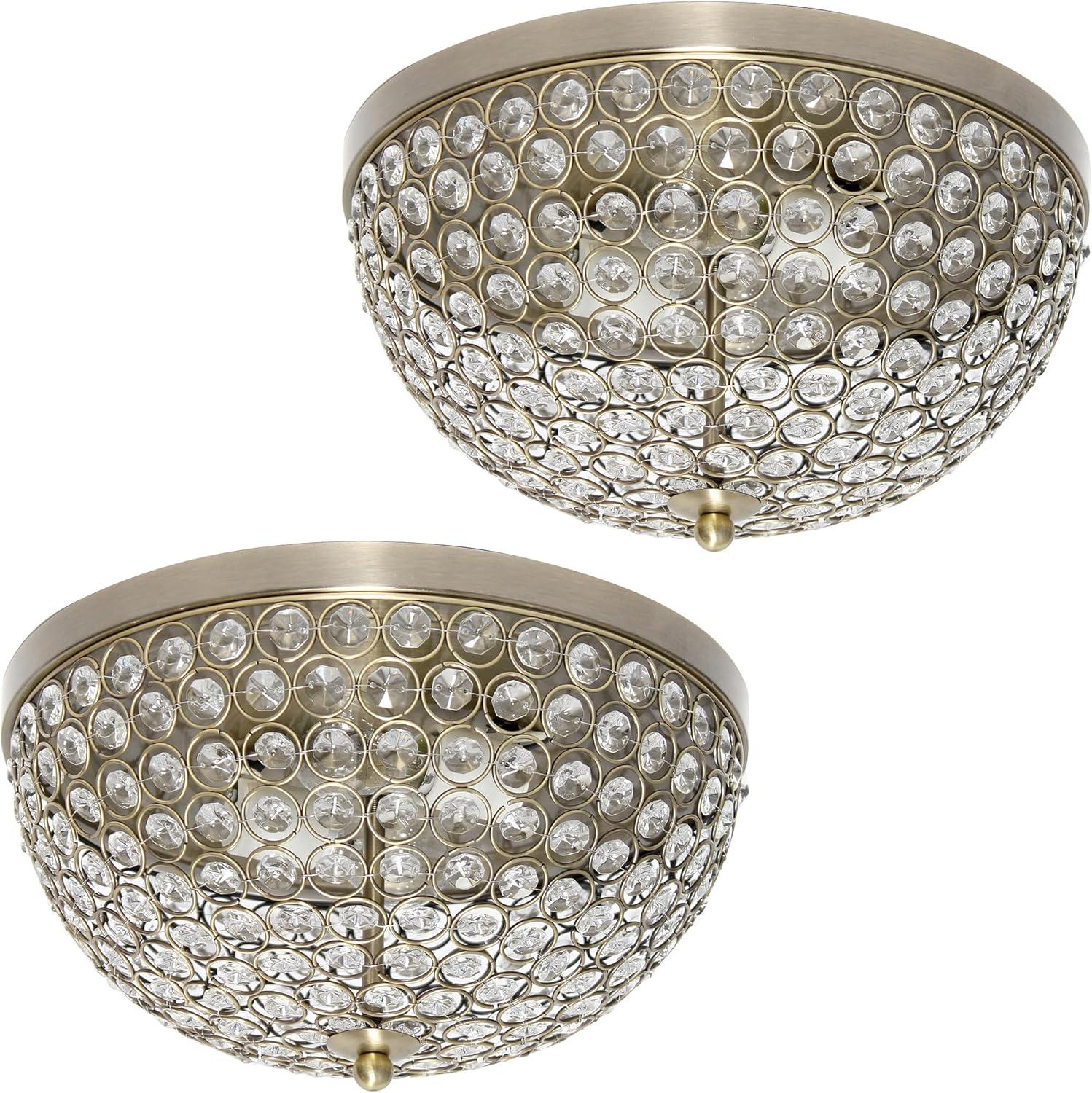 Antique Brass Crystal Dome Flush Mount Ceiling Light Set