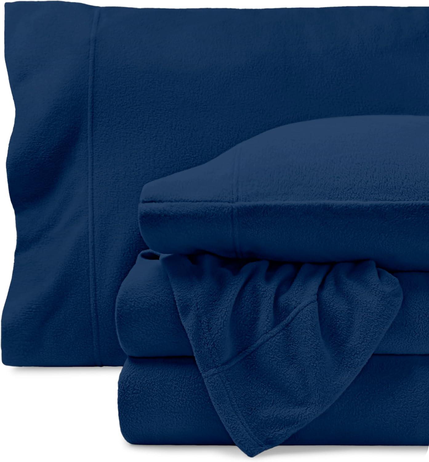 Queen Dark Blue Polar Fleece Deep Pocket Sheet Set