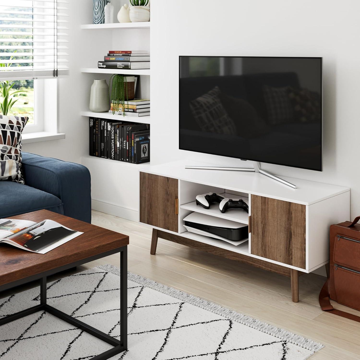 43&#34; Wesley Wood Mid Century 2 Door TV Cabinet for TVs up to 59&#34; White Warm/Reclaimed Oak - Nathan James