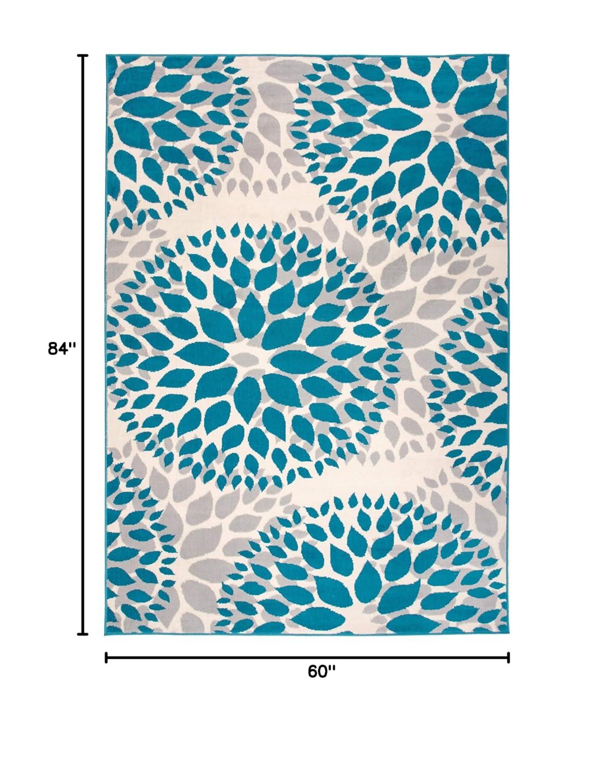 World Rug Gallery Modern Floral Circles Blue 5' x 7' Area Rug