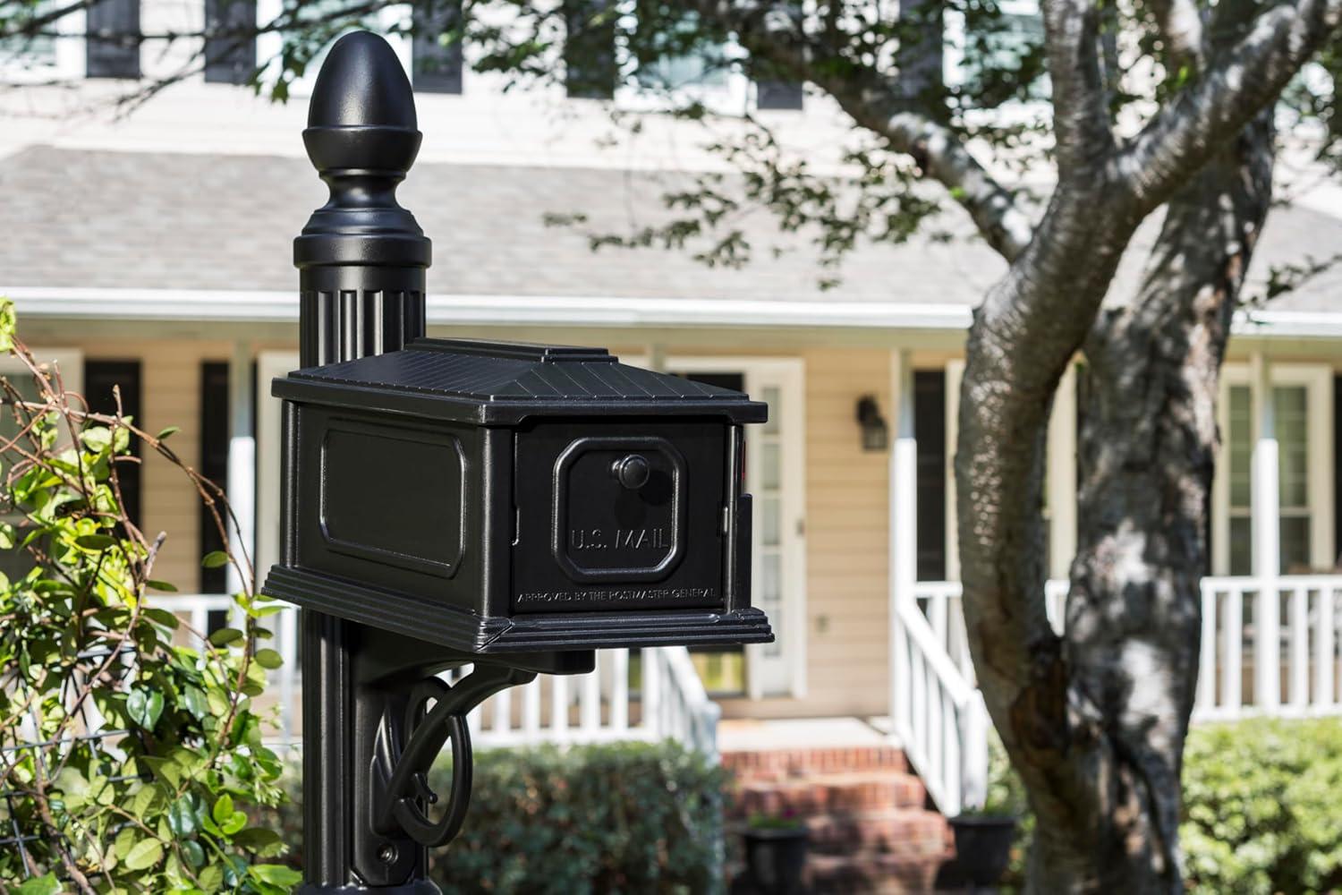 Gibraltar Mailboxes Stratford Decorative Plastic Post Mount Black Mailbox