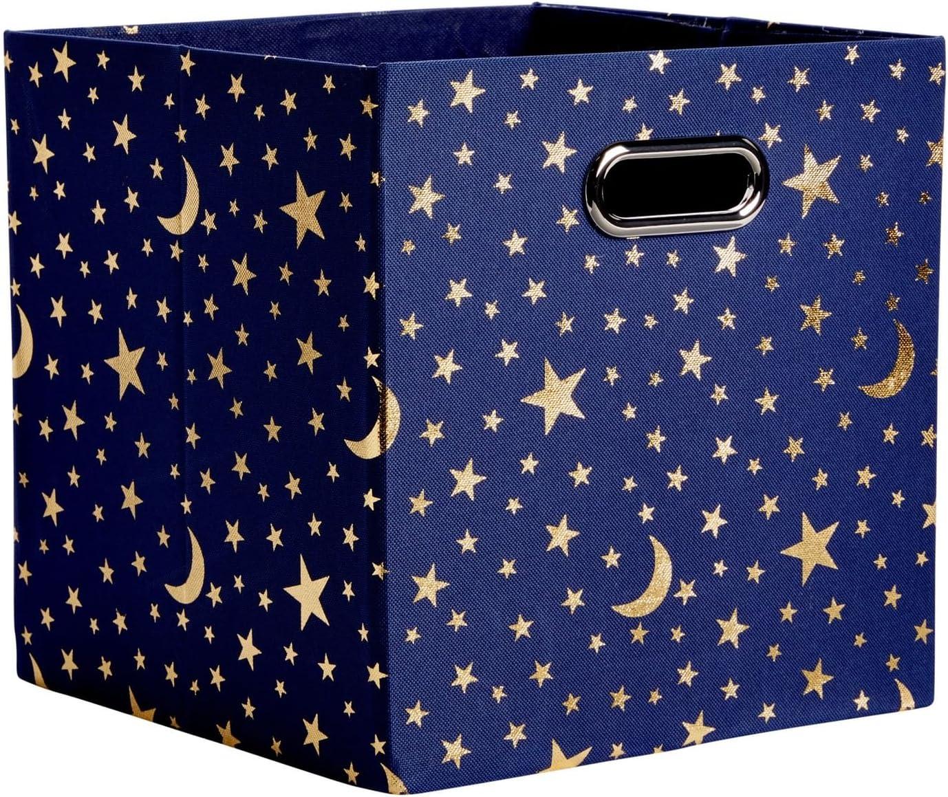 Okuna Outpost 4 Pack Star Storage Cubes, Collapsible Foldable Fabric Organizer Baskets for Clothes, Toys, Gold Moons and Stars, 11 In