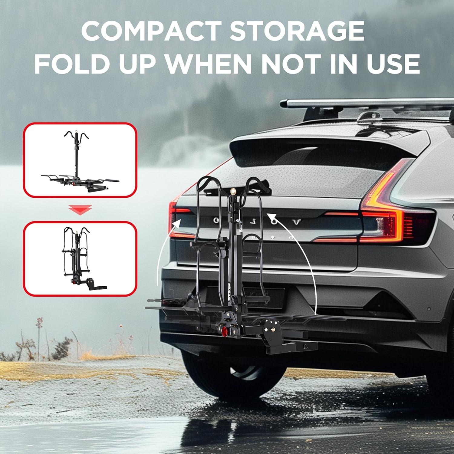 Young Electric Bike Rack 200lb Capacity Alloy Steel Hitch Mount Style for Cars Trucks SUVs RV, fits Bikes with up to 5-inch Fat Tire Carrier Rack, with 2'' Receiver