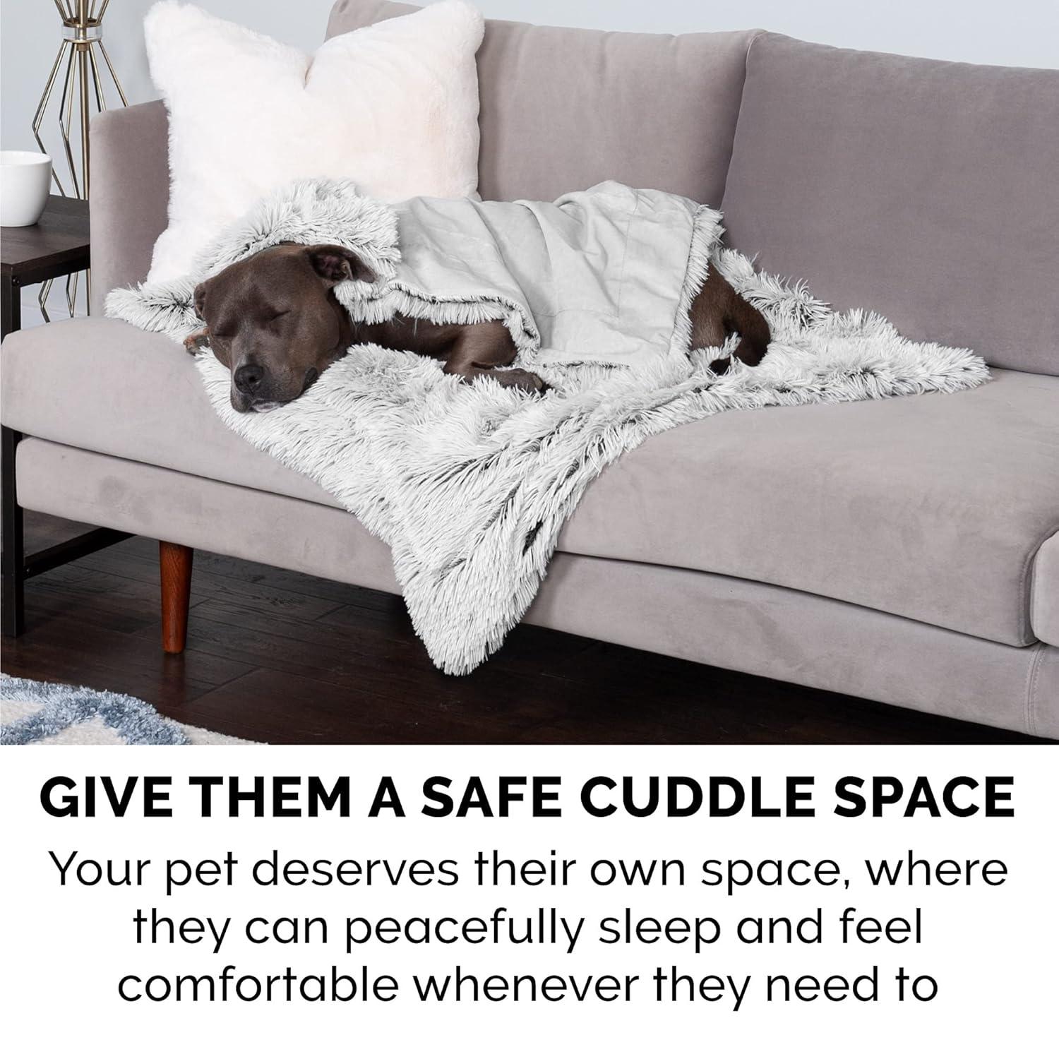 QUALITY FLOORING INC. Waterproof Throw Blanket For Dogs & Indoor Cats, Washable - Shaggy Plush Calming Long Faux Fur & Velvet Dog Blanket