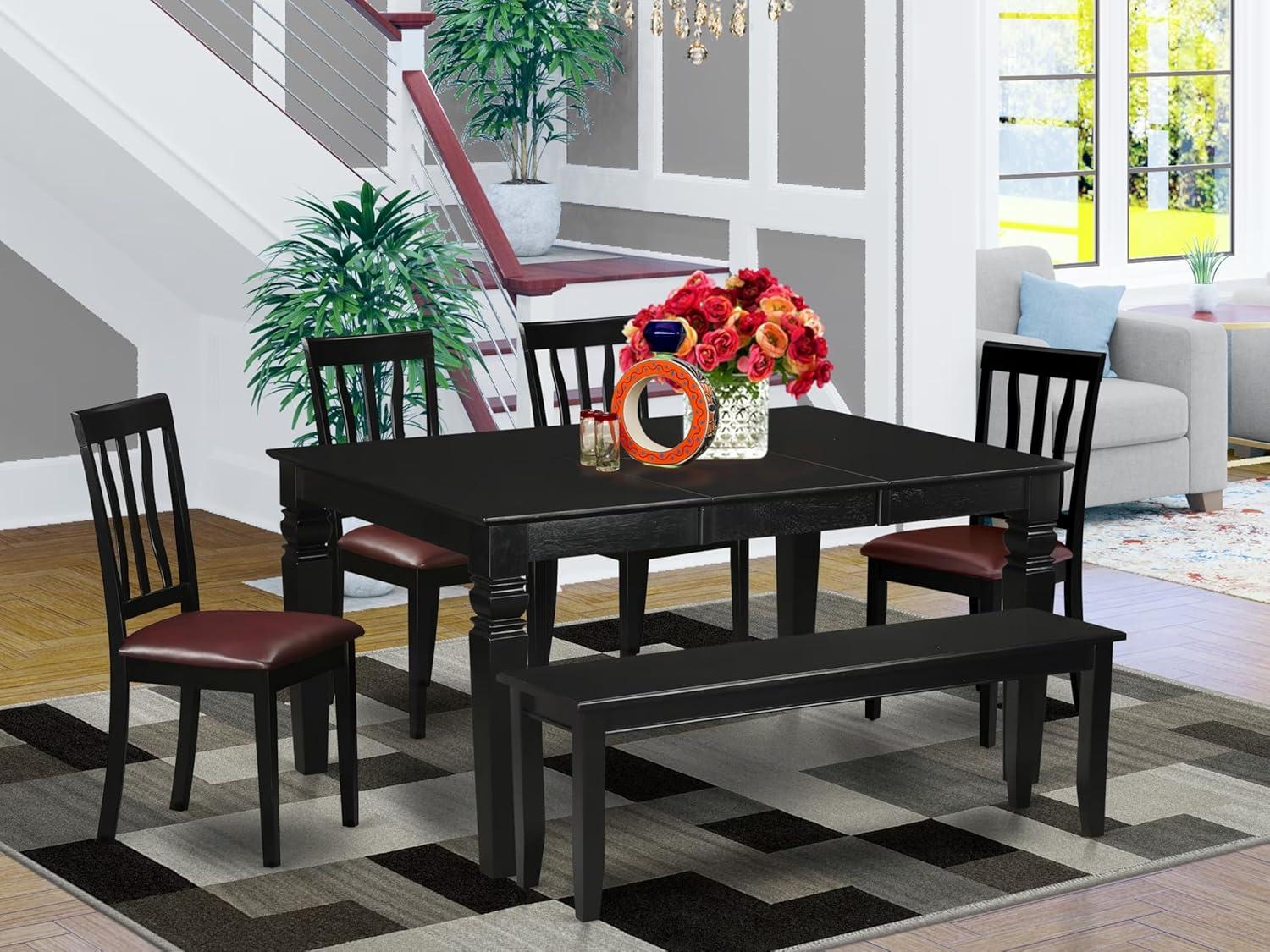 WEAN5-BCH-W East West Furniture 5 Piece Kitchen Table Set- a Dining Table and 4 Chairs, Black & Cherry(Seat Type Options) WEAN5-BCH-LC
