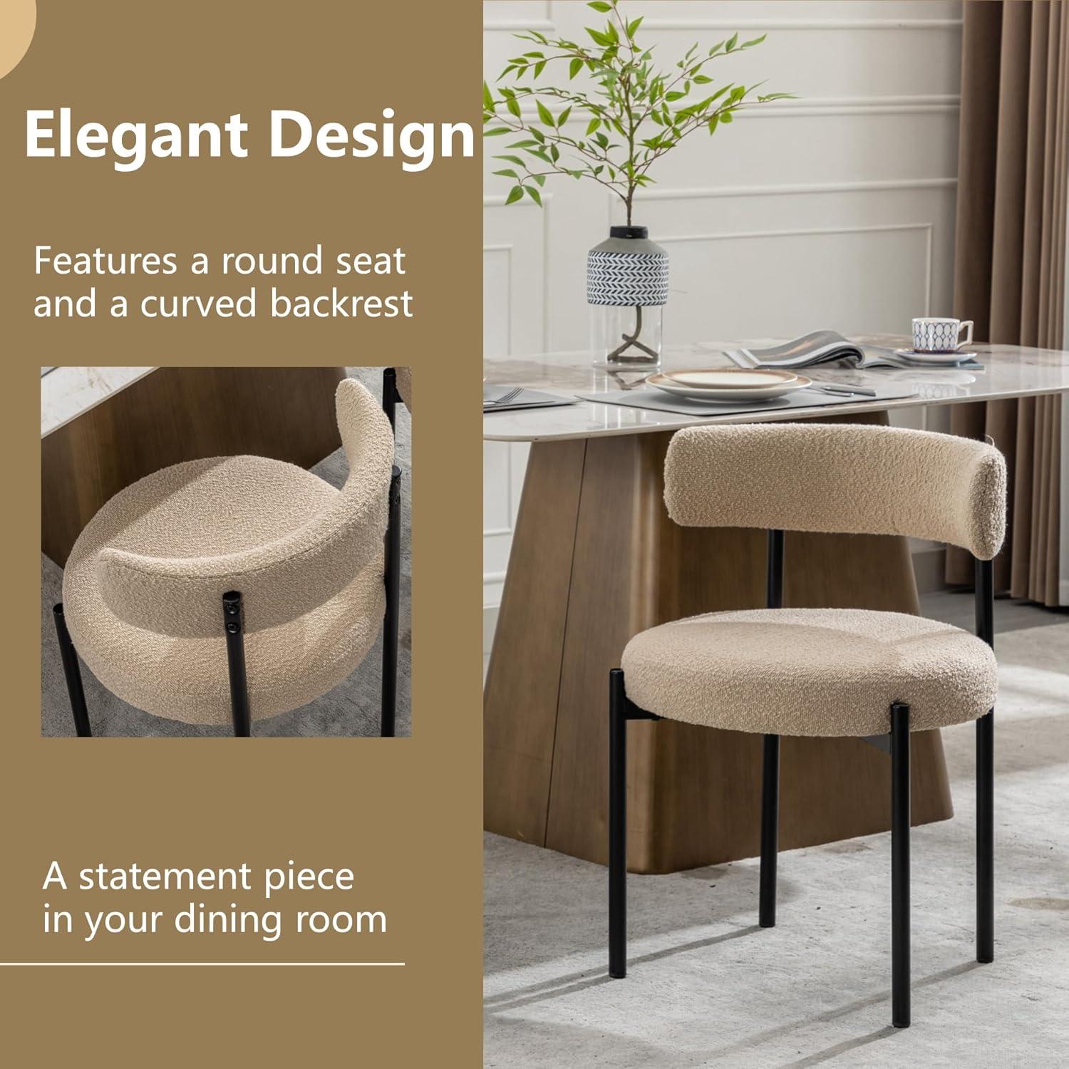 CONCETTA Dining Chairs Set of 4, Kitchen Chairs with Curved Backrest & Metal Legs, Mid Century Modern Round Dining Room Chairs for Vanity, Living Room,Beige