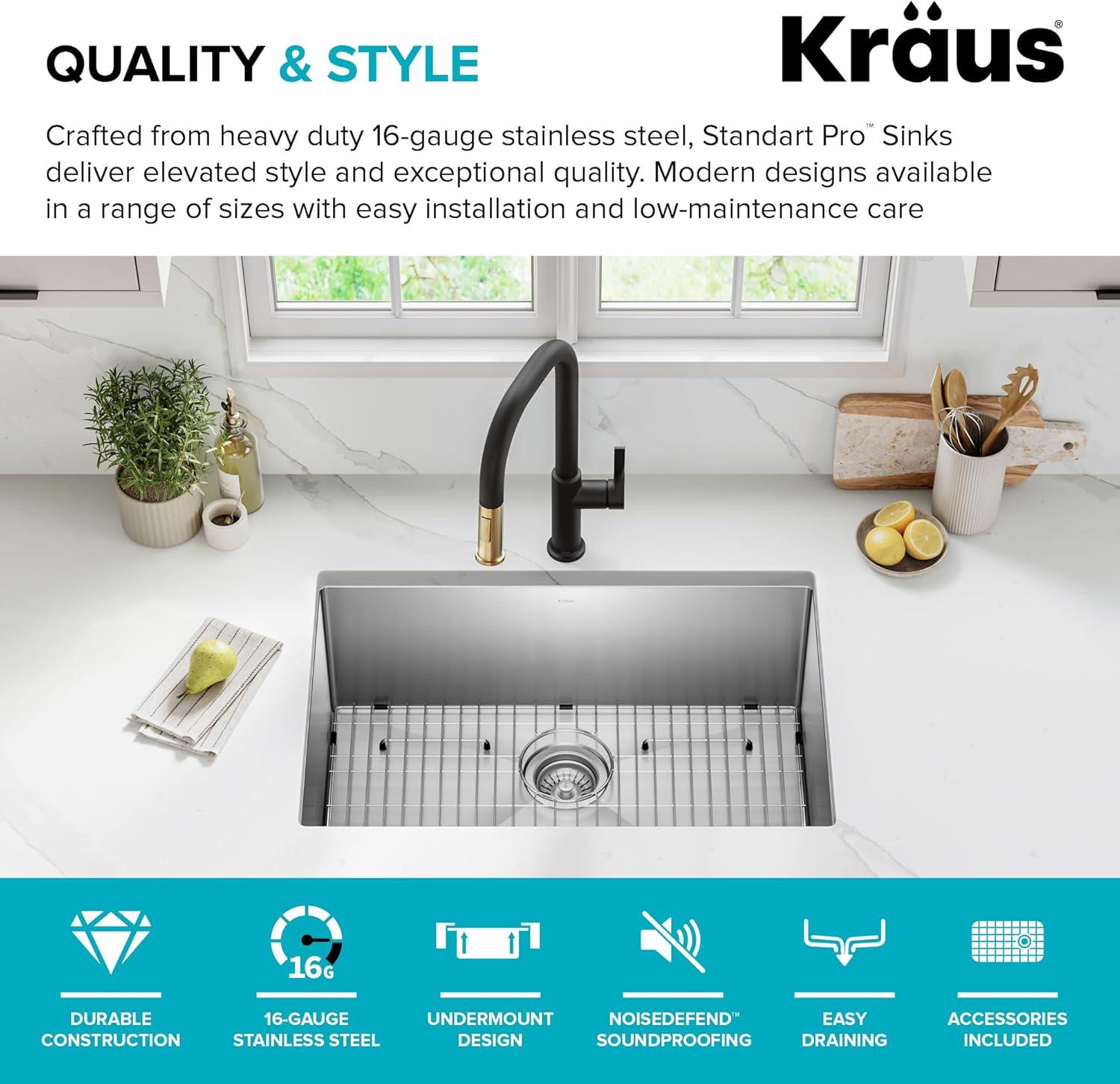 KRAUS Standart PRO™ Undermount 16 Gauge Stainless Steel Kitchen Sink