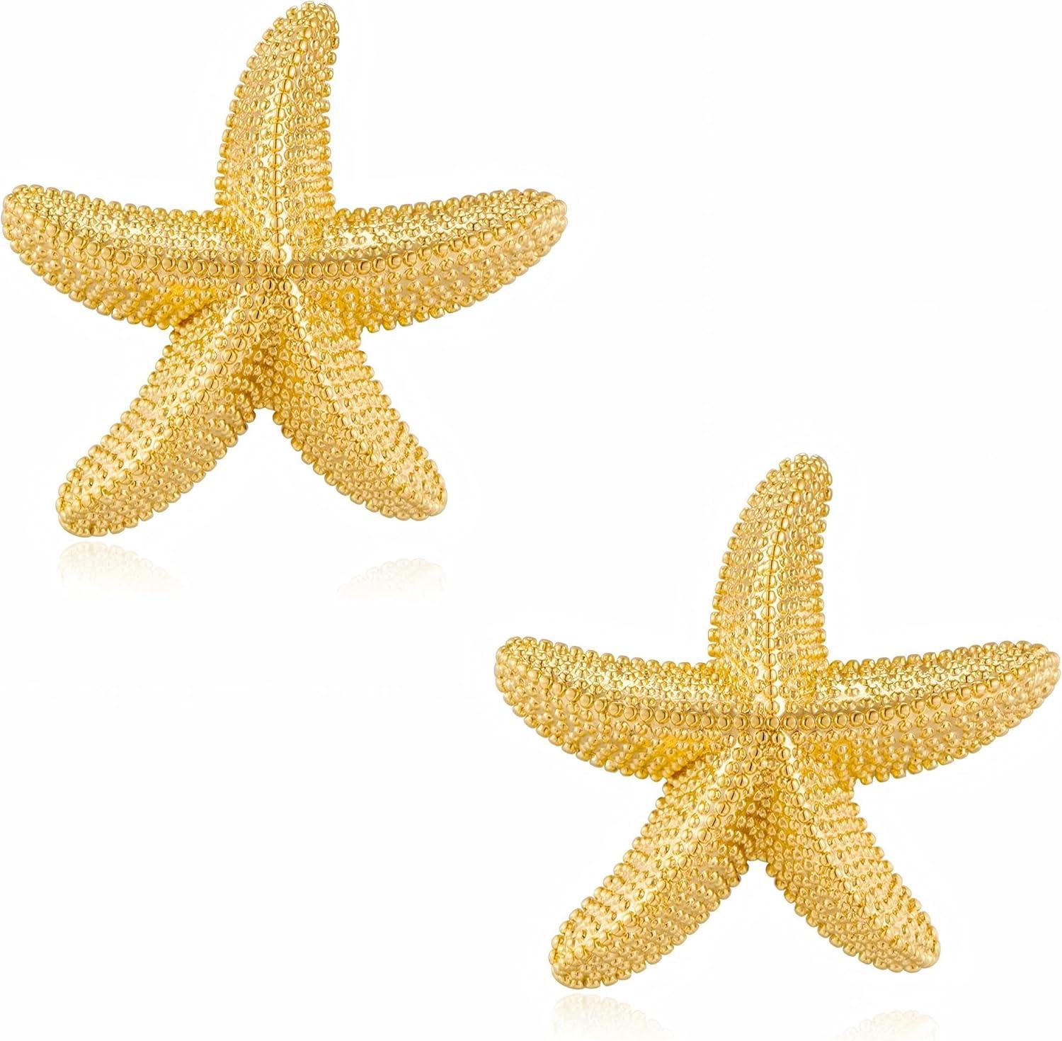 Punk Boho Starfish Earrings Starfish Statement Star Stud Earrings for Women Beach Ocean Summer Jewelry