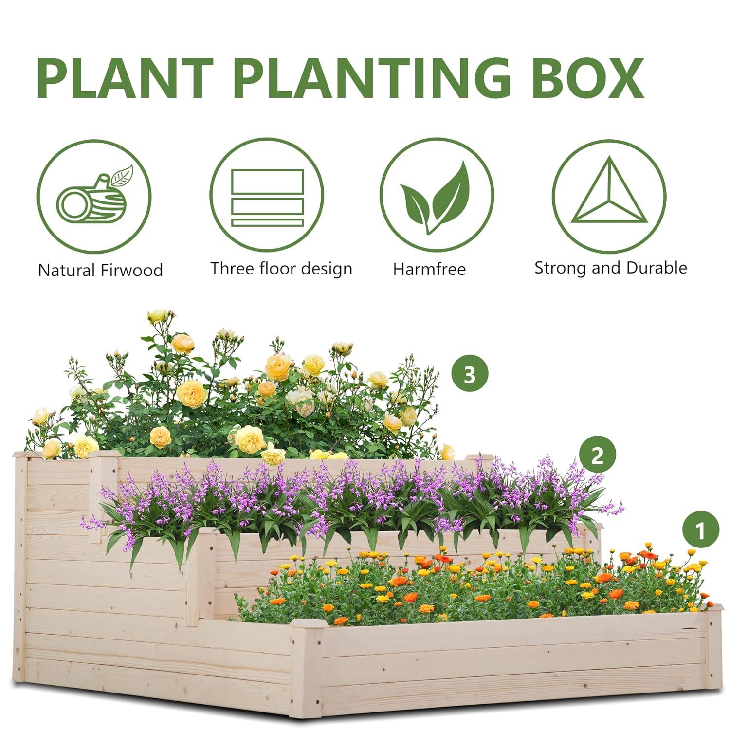 FDW Raised Garden Bed, Wood Planter Box Outdoor and Indoor Planter Box Garden Grow Box Patio Gardening Planter Box for Vegetable Flower,Nature
