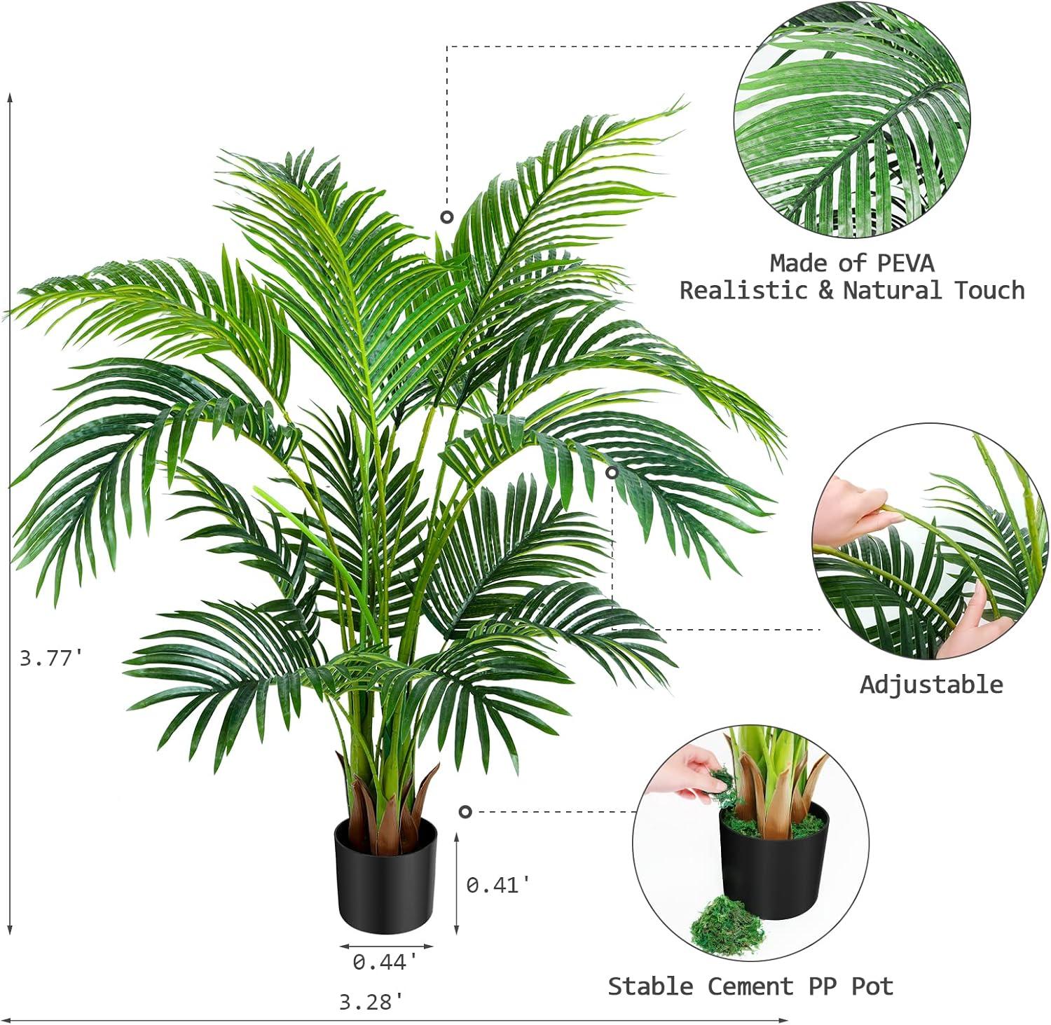 WORTH Artificial Plants Outdoor Palm Tree Decor,Faux Trees Indoor 4 feet,Large Fake Plant Decor for Living Room,Bedroom