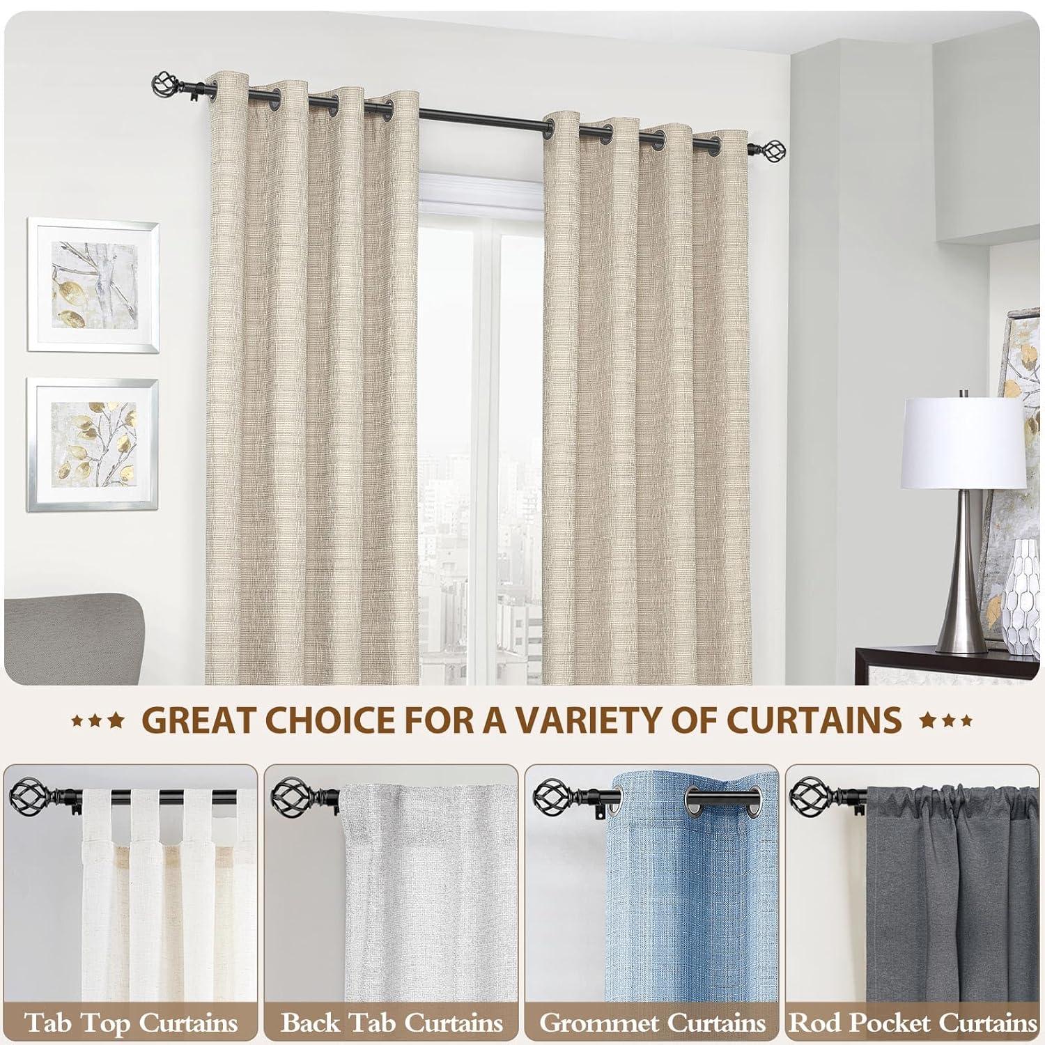 KAMANINA Black Curtain Rods for Windows 72 to 144 Inches (6-12ft), 1 Inch Heavy Duty Curtain Rod 32 to 144, Long Decorative Single Drapery Rods, Twisted Cage End