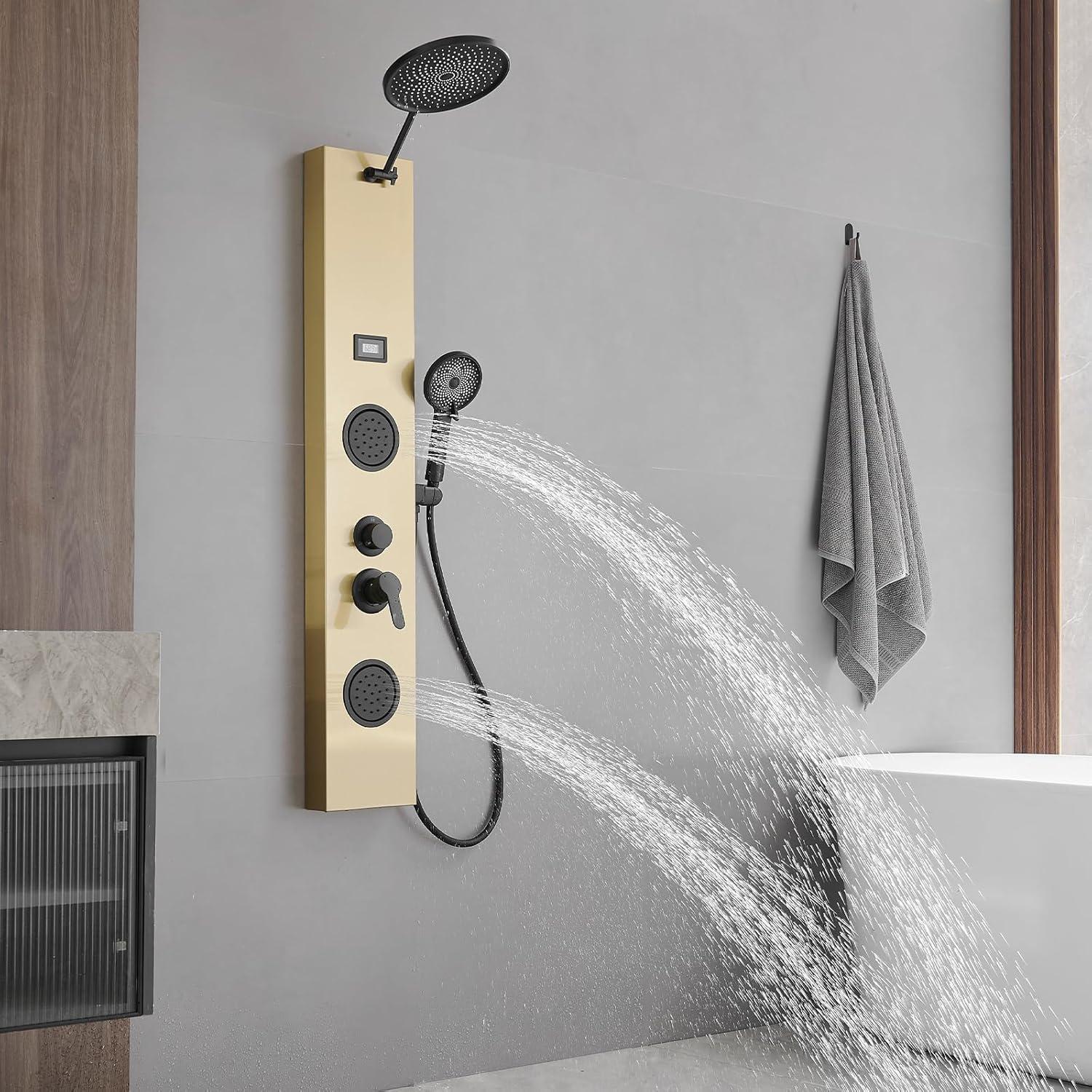 BWE 2-Spray Rain Shower Tower Shower Panel System with Rainfall Shower Head and Shower Rod