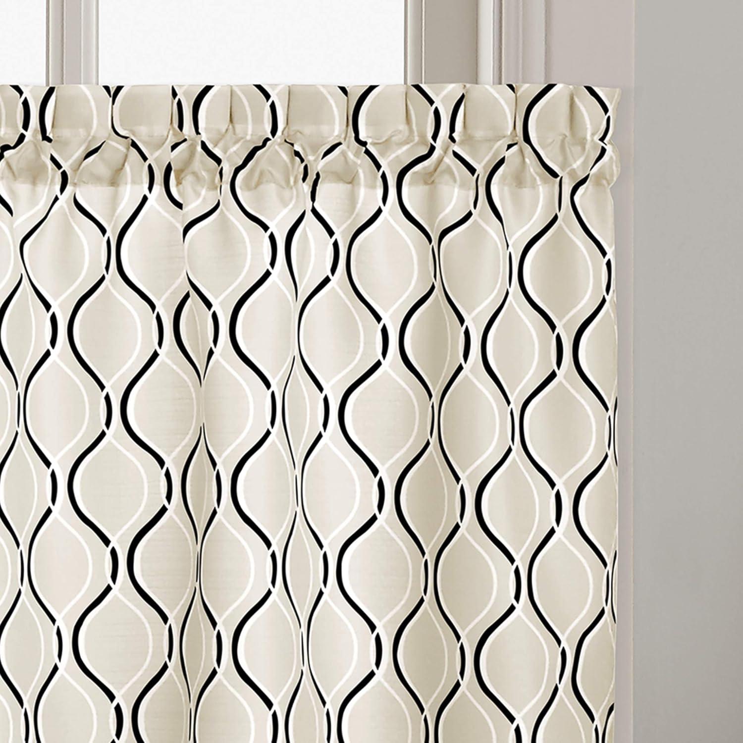 CHF Morocco Polyester Light Filtering Rod Pocket Curtain Tier Pair, Black, 58"x36", Adult