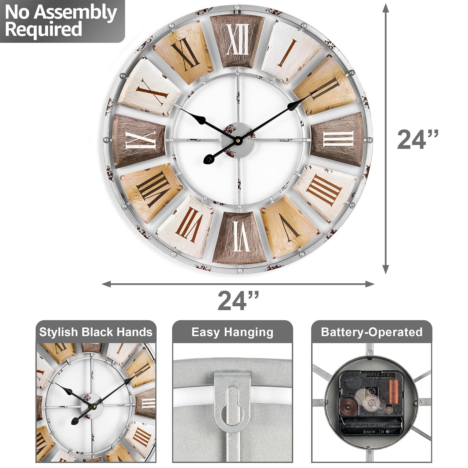 Oversized Distressed Metal Roman Numeral Wall Clock