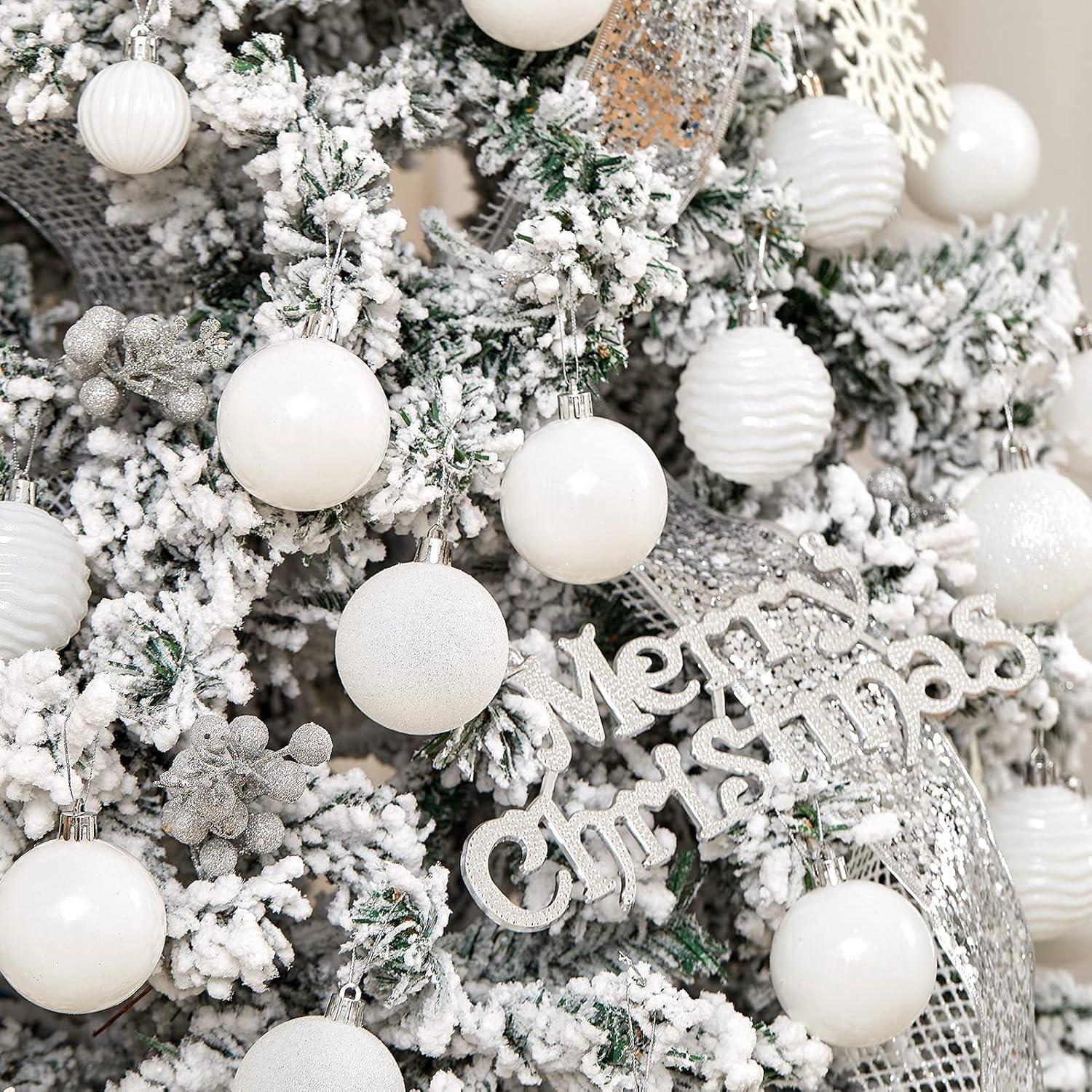 XmasExp 24ct Christmas Ball Ornaments Shatterproof Xmas Tree Hanging Balls Decorations Perfect for Halloween Decorations Holiday Wedding Christmas Decor(2.36"/60mm, White)