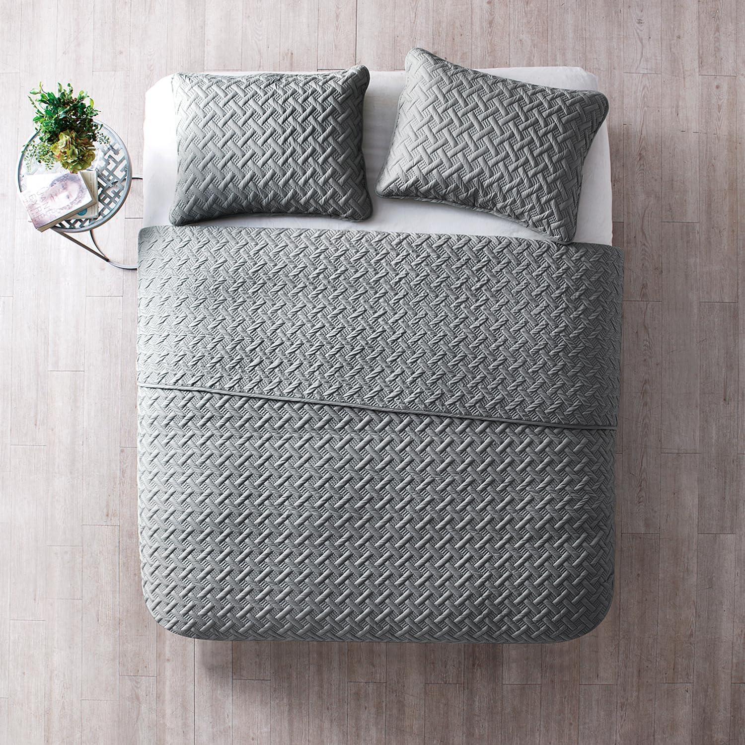 3pc Full/Queen Nina Embossed Quilt Set Gray - VCNY Home: Hypoallergenic Microfiber Coverlet with Shams