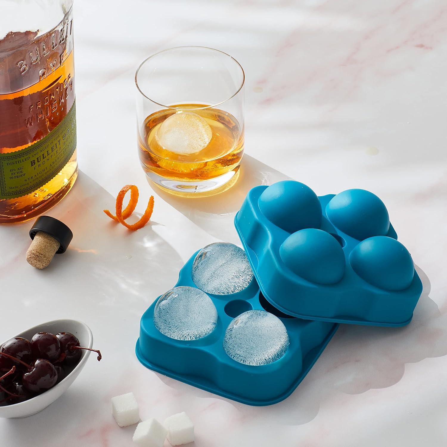 Houdini Ice Sphere Tray: Silicone Whiskey Ice Mold, Reusable BPA-Free, Dishwasher Safe, Turquoise Blue, 4 Cavities