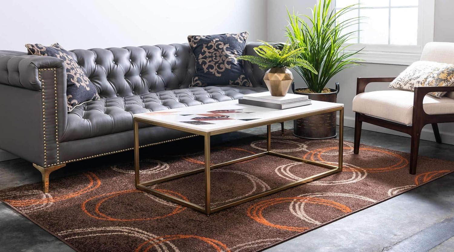 Modern Geometric 8' x 10' Easy Care Brown Area Rug