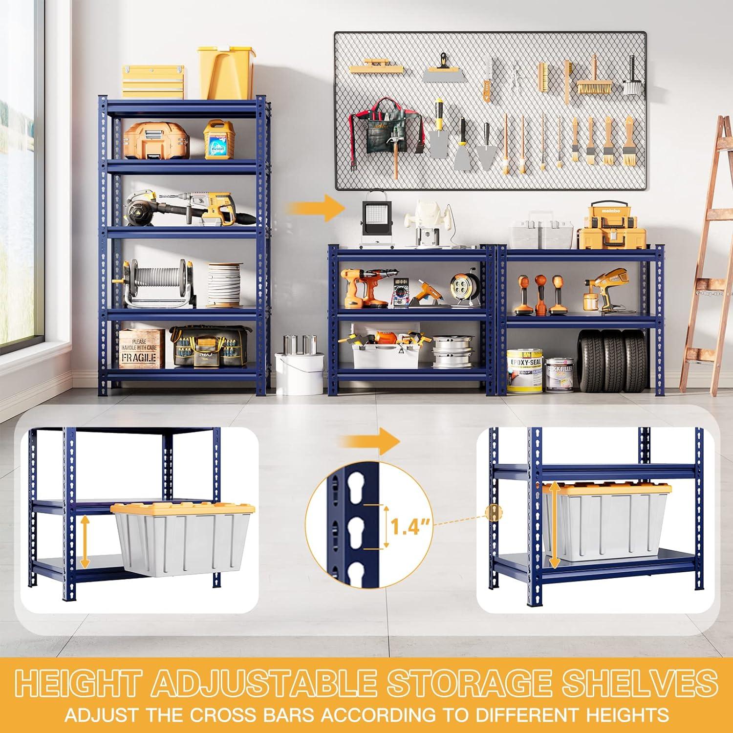 Blue Heavy Duty 72" Adjustable 5-Tier Metal Garage Shelving